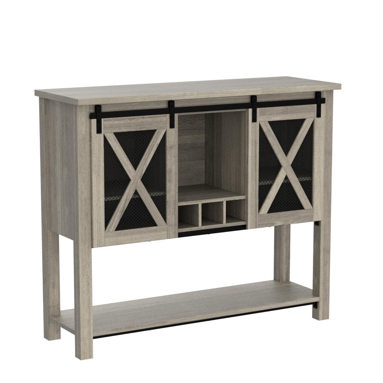 IDEALHOUSE Farmhouse Coffee Bar Cabinet with Wine Glass Rack & Storage - Sideboard Buffet for Kitchen, Dining & Living Room - Perfect for Entertaining & Home Bar Setup (Grey)