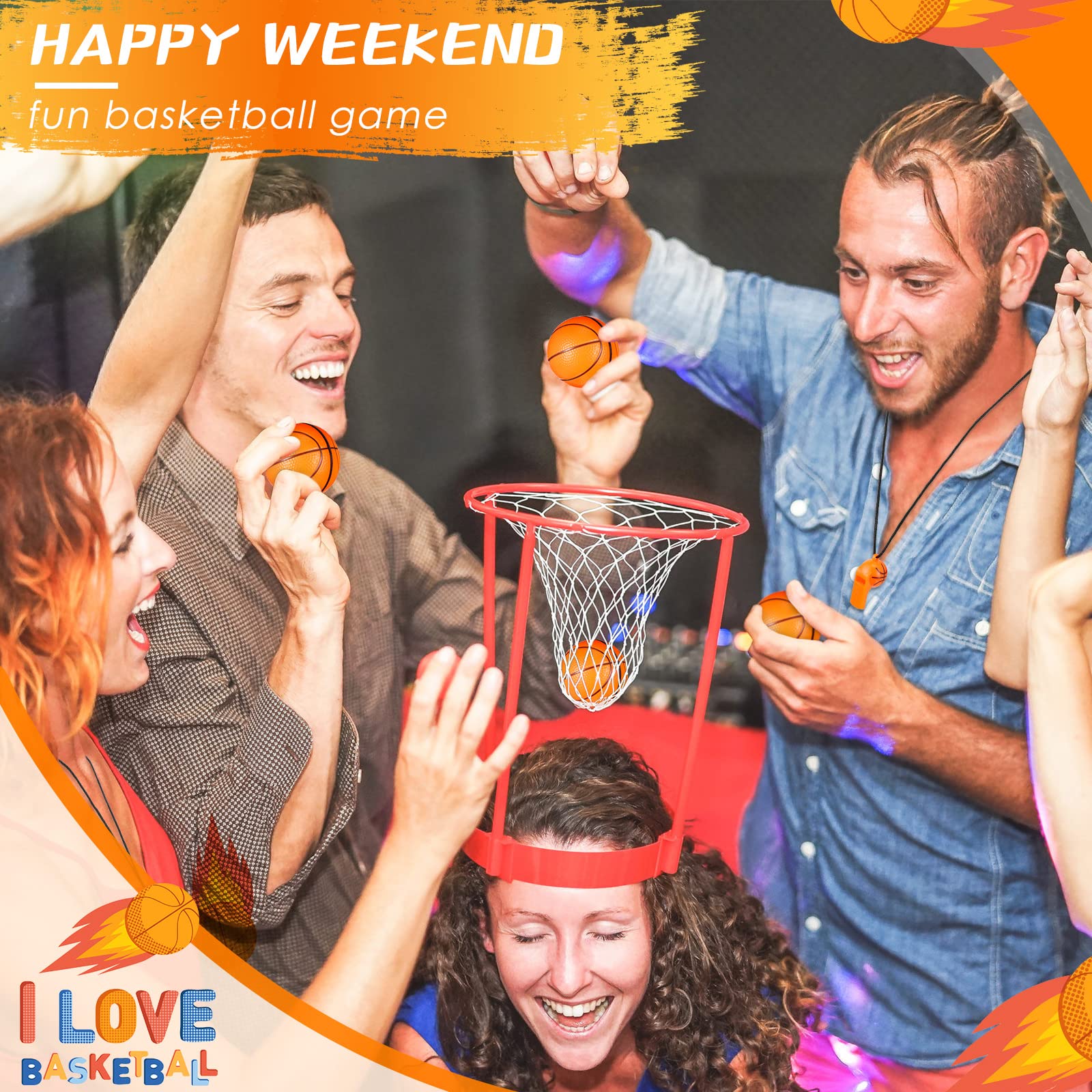 48 Packs Basketball Party Favors - Mini Basketball Pens, Stress Balls, Keychains & Whistles - Fun School Carnival Prizes, Valentines Gift Fillers & Party Bag Stuffers - Perfect for Sports Themed Events, Classroom Rewards & Birthday Party Giveaways