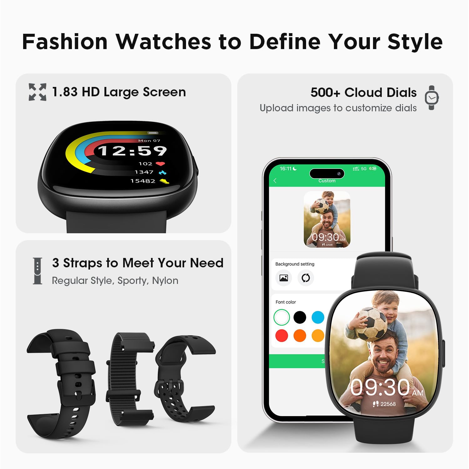 Smart Watch for Women & Men - Fitness Tracker with Call Function, 10-Day Battery, Heart Rate & SpO2 Monitor, 120 Sports Modes, 5ATM Waterproof - Compatible with iOS & Android (Black) - Perfect for Workouts, Swimming & Daily Activity Tracking