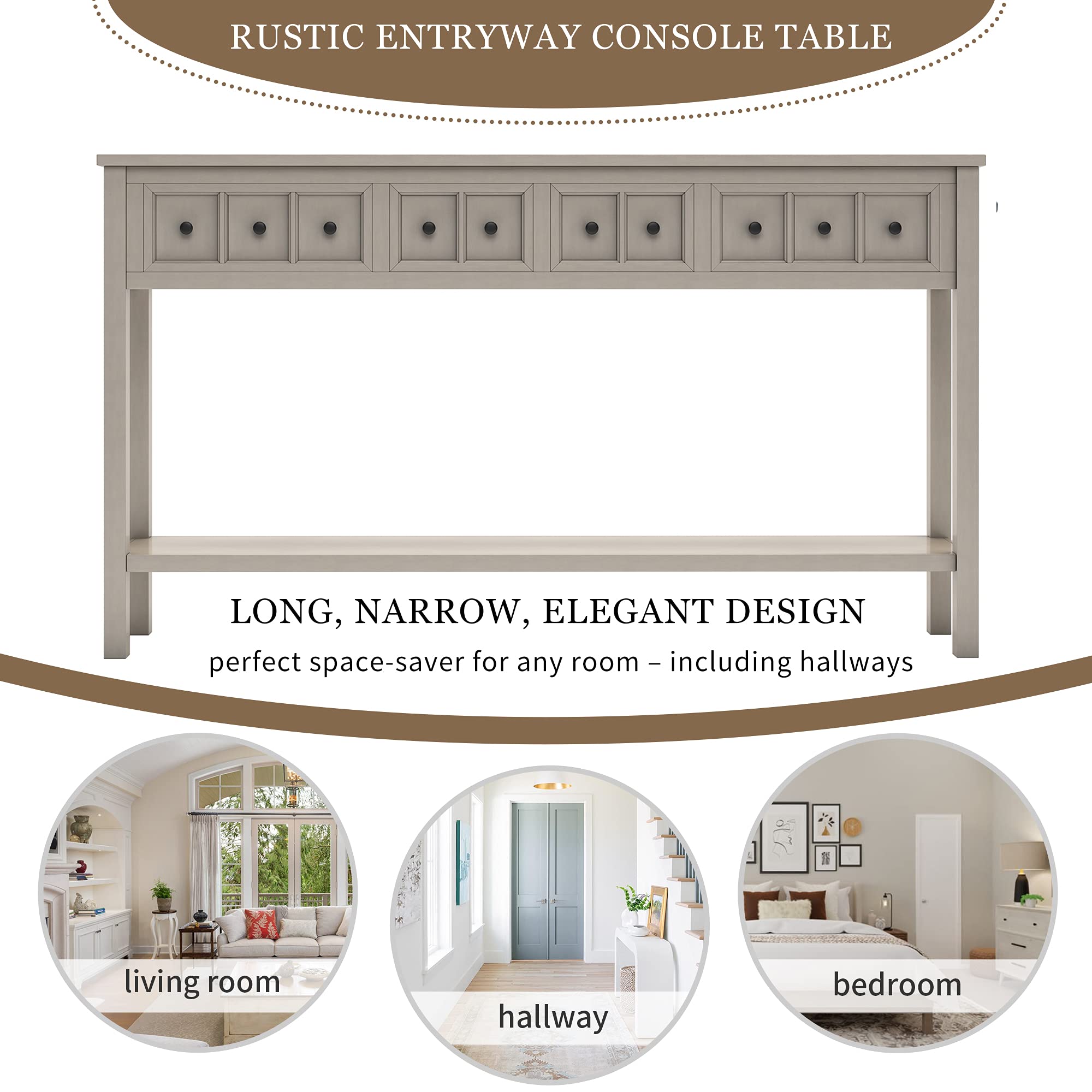 Merax Sofa Table - Long Console Table with Drawers & Shelf, Entryway Hall Table for Living Room, Easy Assembly (Perfect for Small Spaces, Behind Sofa or Entryway Decor)