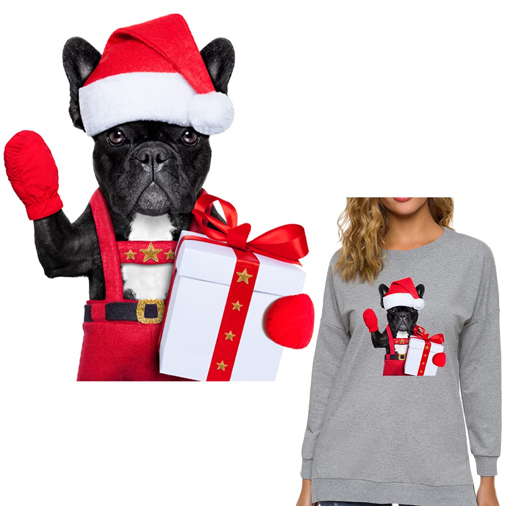 DIY Christmas Iron On Patches for Clothing - 2PCS Washable Heat Transfer Stickers for Jackets, Hoodies, Backpacks & Hats | Dog-Themed Decals for Holiday Outfits & Gifts