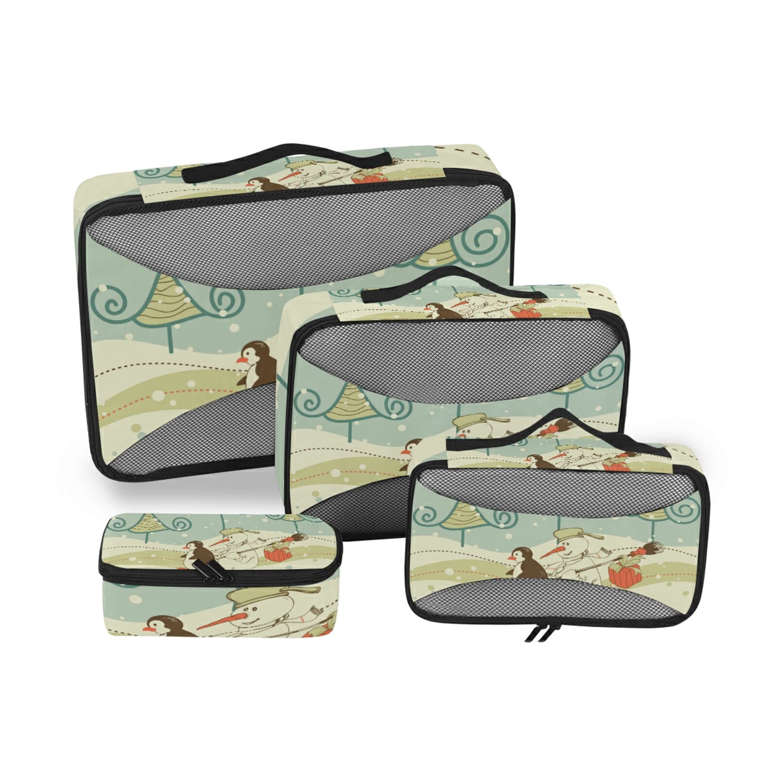 Penguin Snowman Travel Packing Cubes Set - 4 Sizes for Luggage, Toiletry & Laundry Organization | Perfect for Kids, Women & Family Vacations | Space-Saving Packable Storage Pouches for Airplane, Cruise & Road Trips