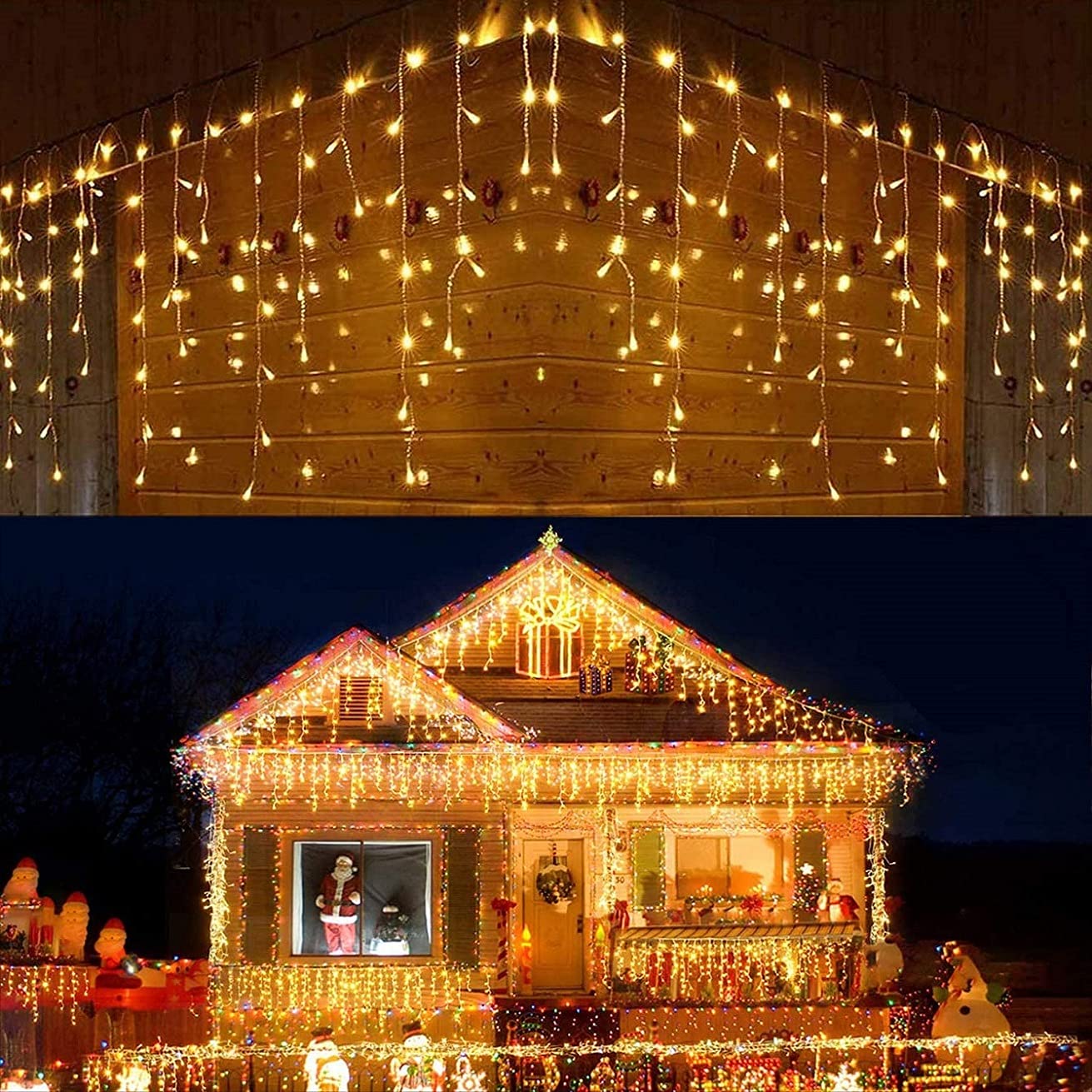Dopheuor 400LED 32.8ft Waterproof Icicle Fairy Lights - 75 Drops with 8 Lighting Modes, Warm White Outdoor String Lights for Christmas Tree Decorations, Party, Wedding, Garden & Patio Lighting
