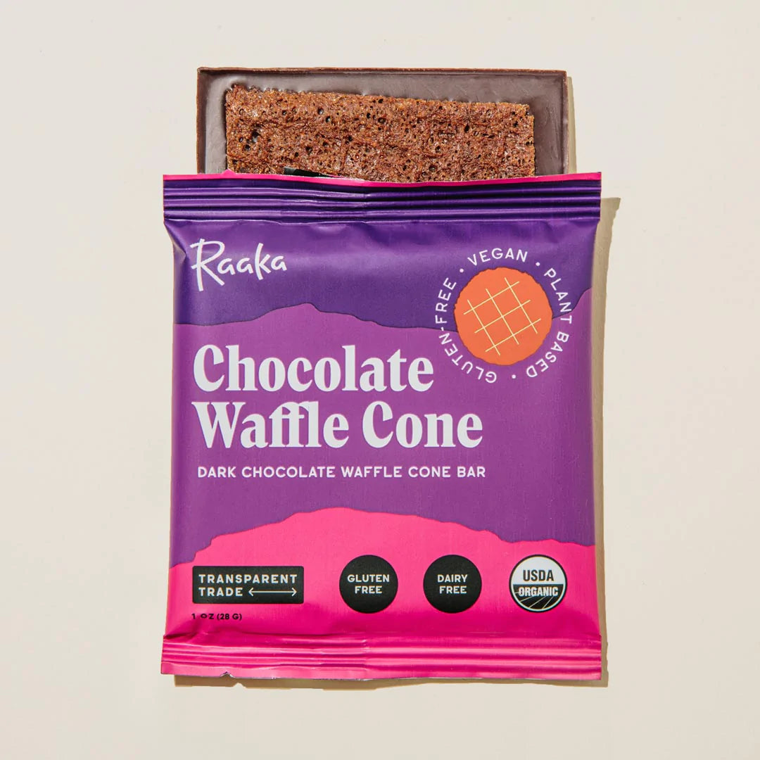 Raaka Organic 61% Dark Chocolate Waffle Cones - Vegan, Gluten-Free Dessert for Ice Cream, Yogurt & Fruit Toppings - Perfect for Summer Treats & Party Desserts