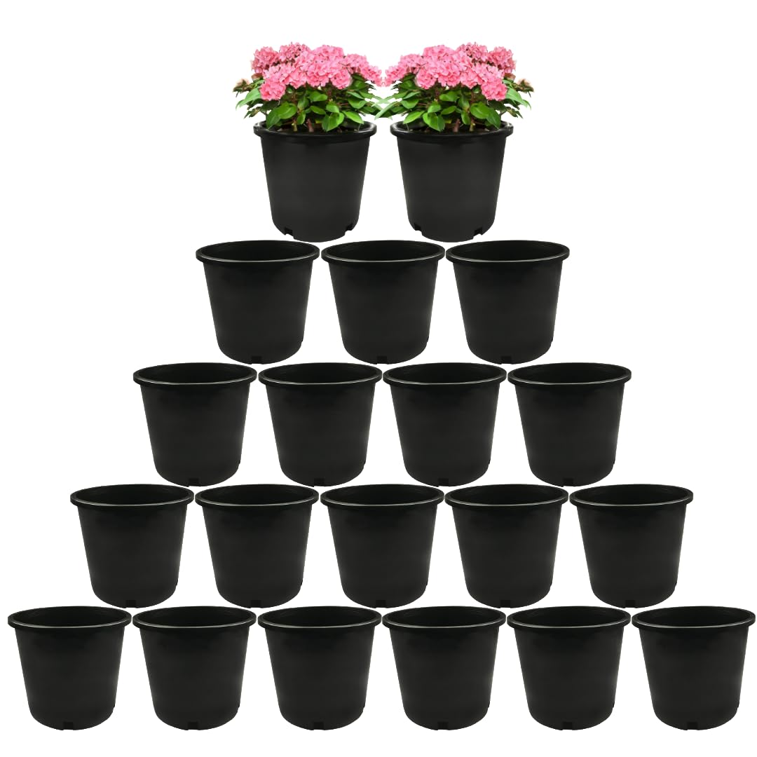 20-Pack 5 Gallon Premium Black Plastic Nursery Pots - Heavy Duty Garden Planters for Trees, Shrubs & Flowers - Perfect for Indoor/Outdoor Gardening, Landscaping & Commercial Nursery Use