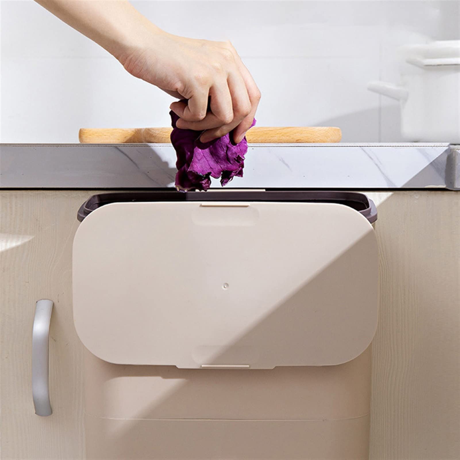 TOMYEUS Hanging Trash Can with Lid - Kitchen Garbage Bin for Cabinet Door, Bedroom, Bathroom & Office - Space Saving Dustbin for Household & Commercial Use (Color: A)