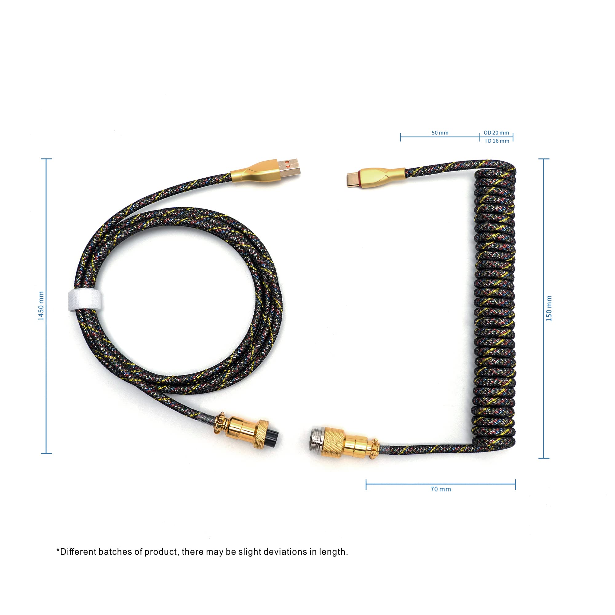 Premium USB C Coiled Keyboard Cable for Mechanical Keyboards - Gold & Black Coiled USB Aviator Cable with Double Sleeving & Zipper Organizer Bag | Perfect for Gaming, Office & Custom Keyboard Setups