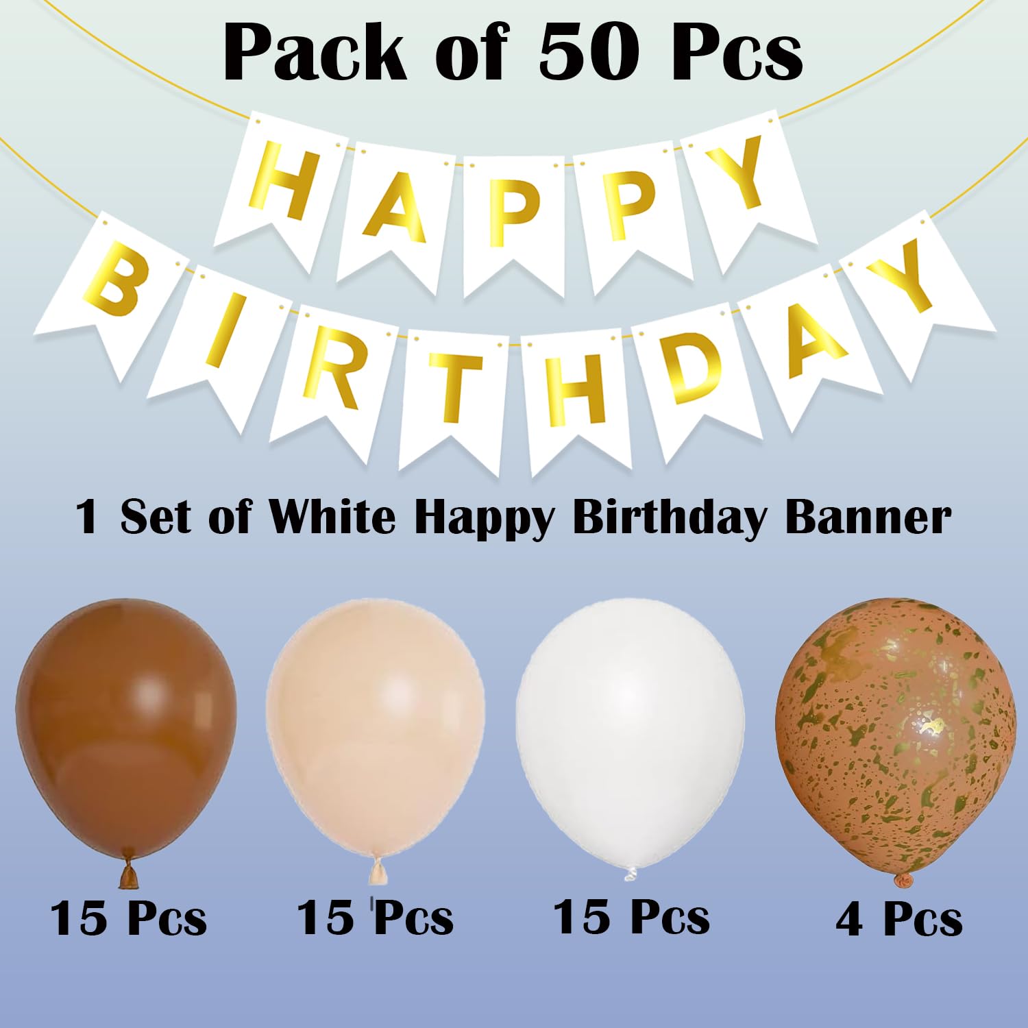 Rozi Birthday Decoration Kit - 50pcs Brown Theme Party Decor with Balloons & Garland for Kids, Boys, Girls & Adults | Perfect for Birthday Parties, Baby Showers & Family Celebrations