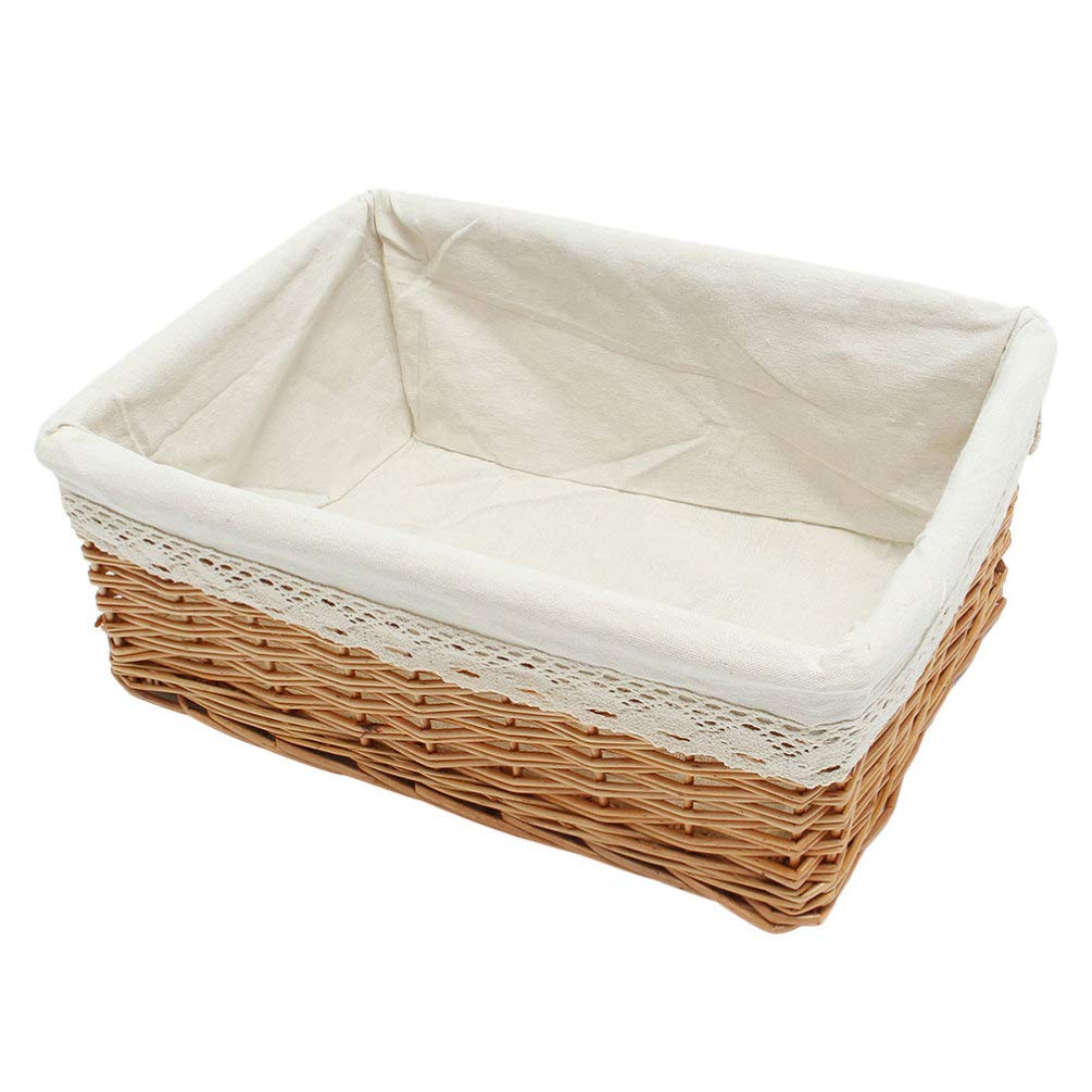 DOITOOL Woven Storage Basket - Rectangular Wicker Baskets with Liner, Hyacinth Closet Organizer for Clothes, Toys, Makeup, Books & Towels | Nursery, Bathroom & Home Decor Storage Solution