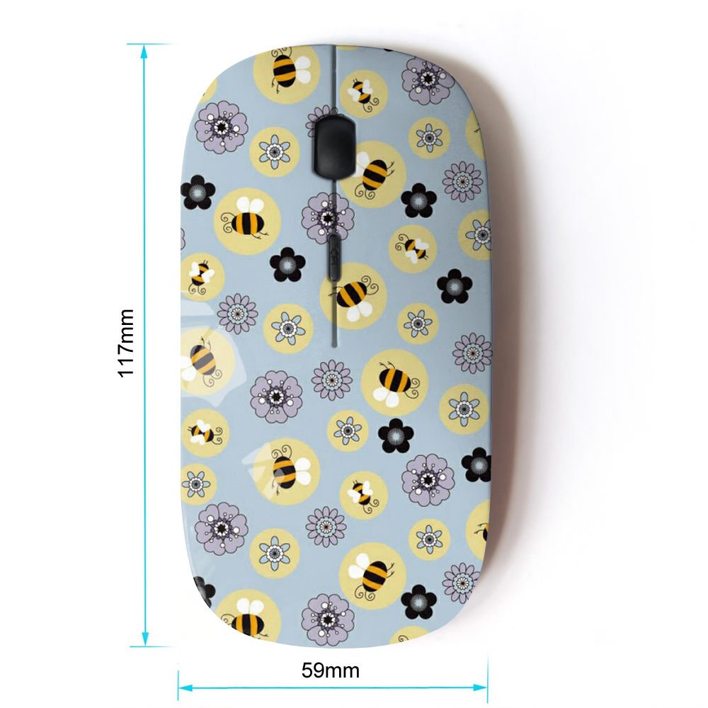 2.4G Wireless Optical Mouse with Bee Flowers Pattern - Ergonomic Yellow Wireless Mouse for Laptop, PC, Mac - Perfect for Office, Home & Travel Use