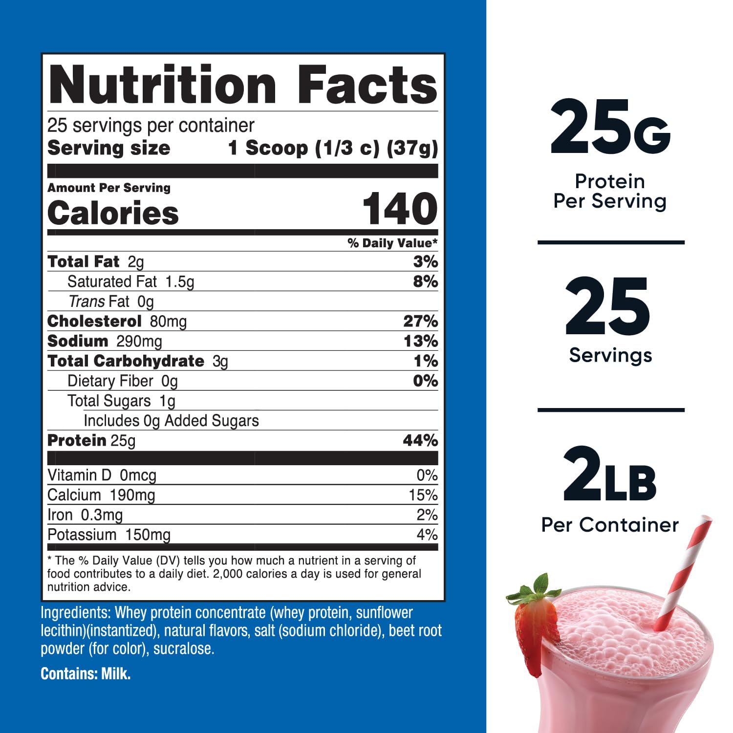 Nutricost Whey Protein Concentrate Powder - Strawberry Milkshake Flavor, 2LBS (32 Servings) | Gluten Free, Non-GMO | Post-Workout Recovery & Muscle Building Supplement