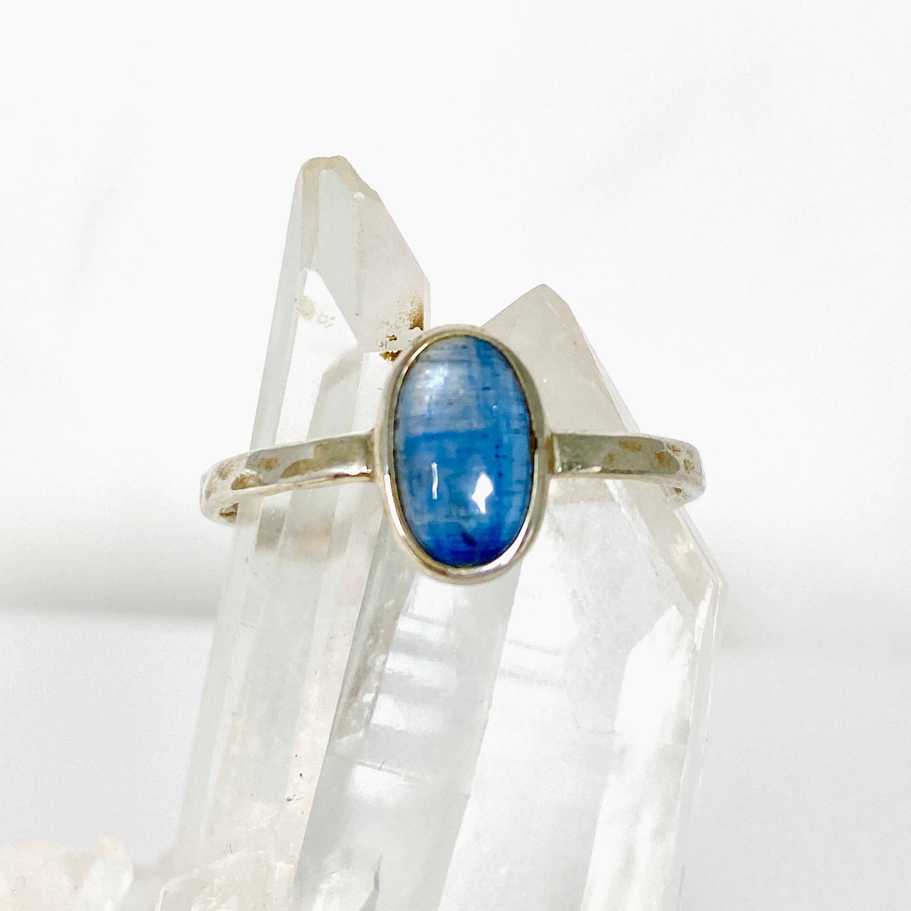 Kyanite Fine Beaten Band Ring - Size 10 (KRGJ2687) | Handmade Sterling Silver Jewelry for Women | Perfect for Boho Style & Everyday Wear