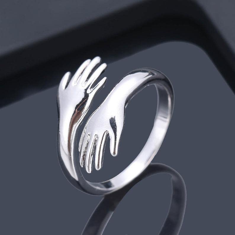 Stylish Stainless Steel Couple Rings for Women & Men - Adjustable Promise Hug Rings - Silver Matching Love Bands for Anniversary, Valentine's Day & Romantic Gifts - Perfect for Weddings, Engagements & Couple Jewelry
