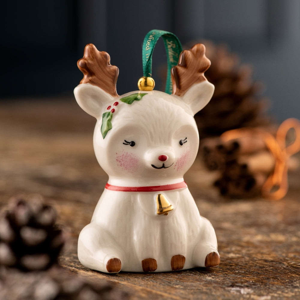 Belleek Classic Reindeer Christmas Ornament - Handcrafted Ceramic Holiday Decor for Tree, Gift, and Festive Home Decoration
