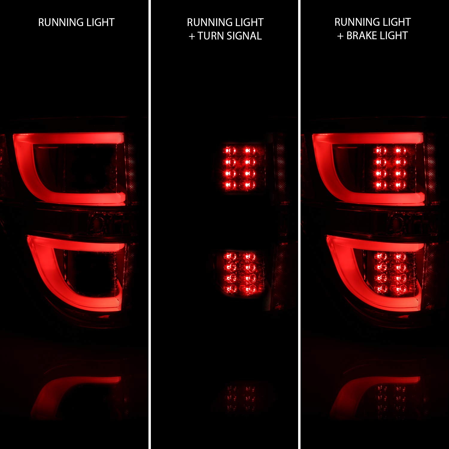AmeriLite Red/Clear LED Bar Replacement Brake Tail Lights Set for Ford F-150 (Passenger & Driver Side) - Durable & Bright LED Lights for Enhanced Safety & Style on Trucks & Off-Road Vehicles