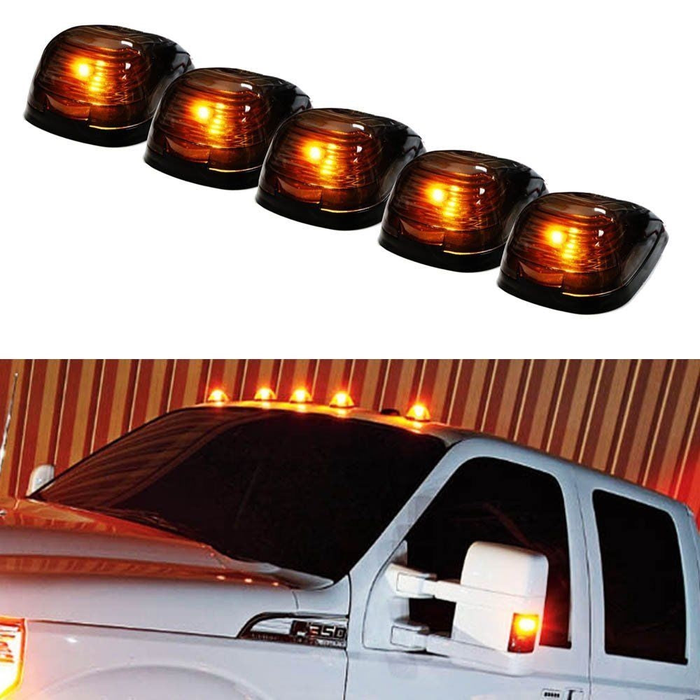 5 Pack Black Smoked Cab Roof Marker Running Lights with Amber LED for Trucks & 4x4 Vehicles - Waterproof & Durable for Off-Roading, Camping & Night Driving