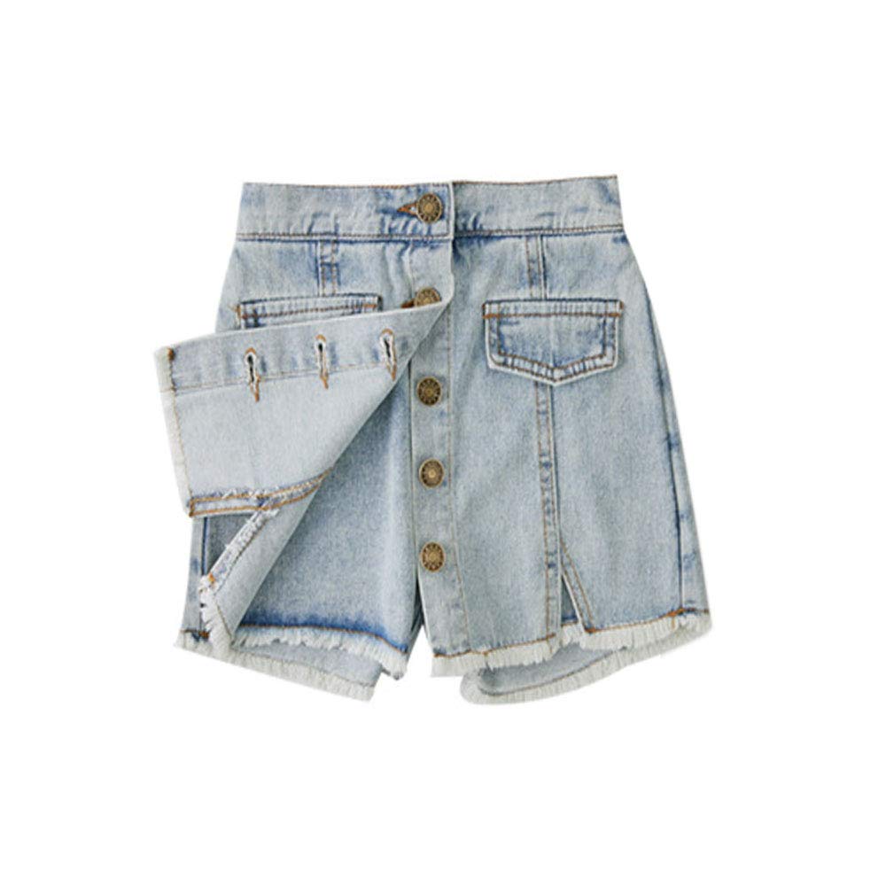 **Little Big Girls Denim Skorts with Button Front - Stylish & Comfortable Skirt Shorts for Playdates, School & Outdoor Activities**