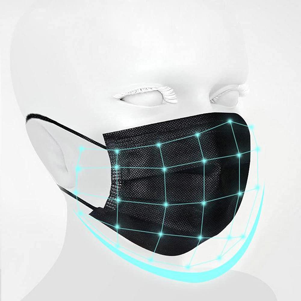 2000 Pack Black Disposable Face Masks - 3 Ply Protective Face Cover for Women & Men - Breathable for Outdoor, School & Work - Bulk Pack (2000 Count, Black) - Ideal for Daily Commute, Shopping & Public Safety