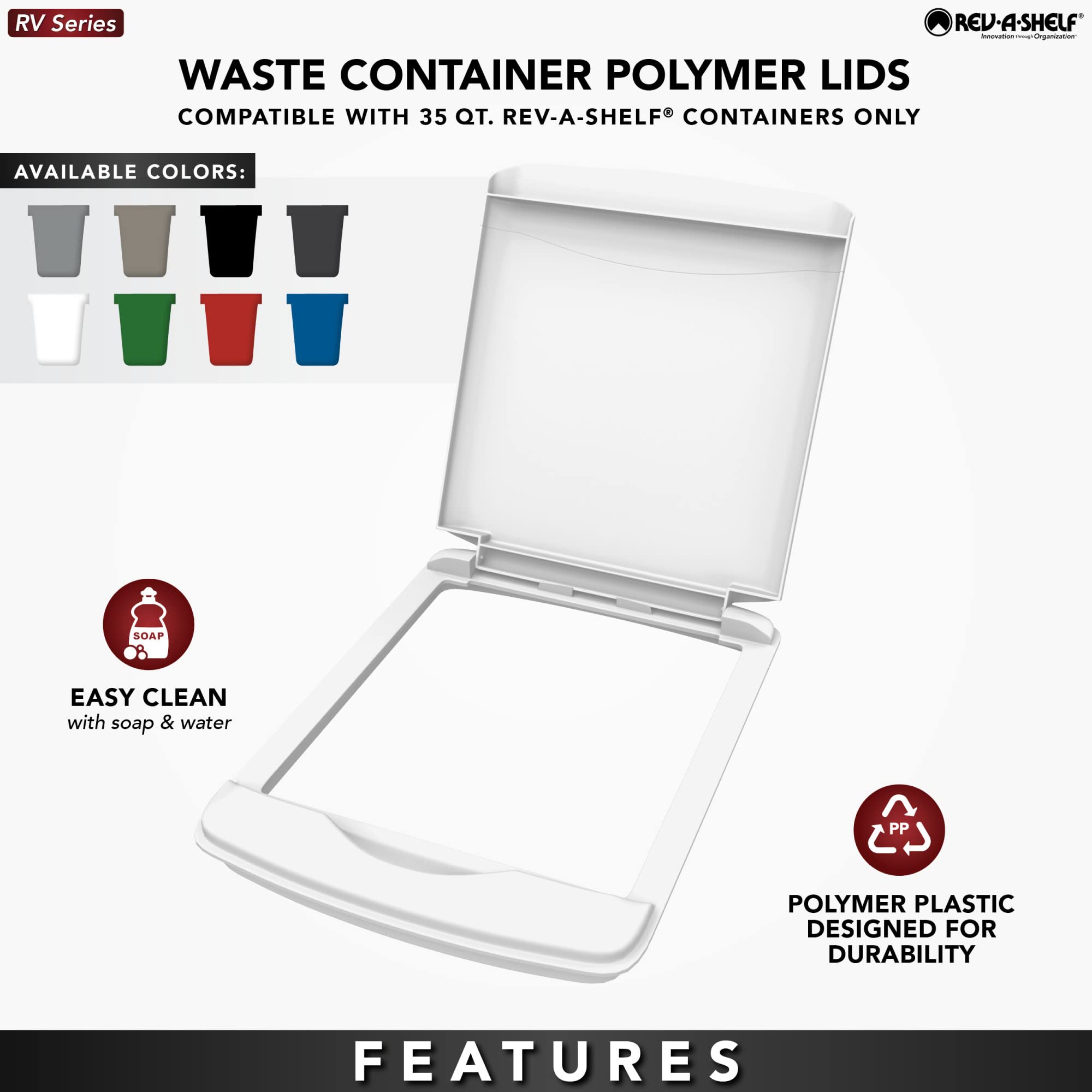 Rev-A-Shelf 35 Qt Under Sink Trash Can Lid - Replacement Plastic Garbage Bin Cover for Kitchen & Bathroom Cabinets (Green, RV-35-LID-G-1) - Perfect for RV, Camper & Small Space Organization