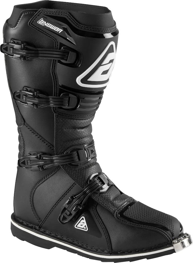 Answer Racing AR1 Motocross Boots - Black, Size 11 (1 Pair) - Durable Powersports Protection Gear for MX Racing & Off-Road Riding