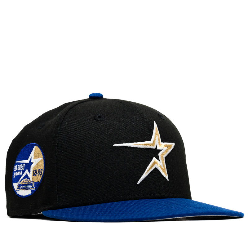 New Era x Politics Houston Astros 59FIFTY Fitted Hat - Black/Light Royal - Official MLB Baseball Cap for Men & Women - Perfect for Games, Streetwear & Sports Fans
