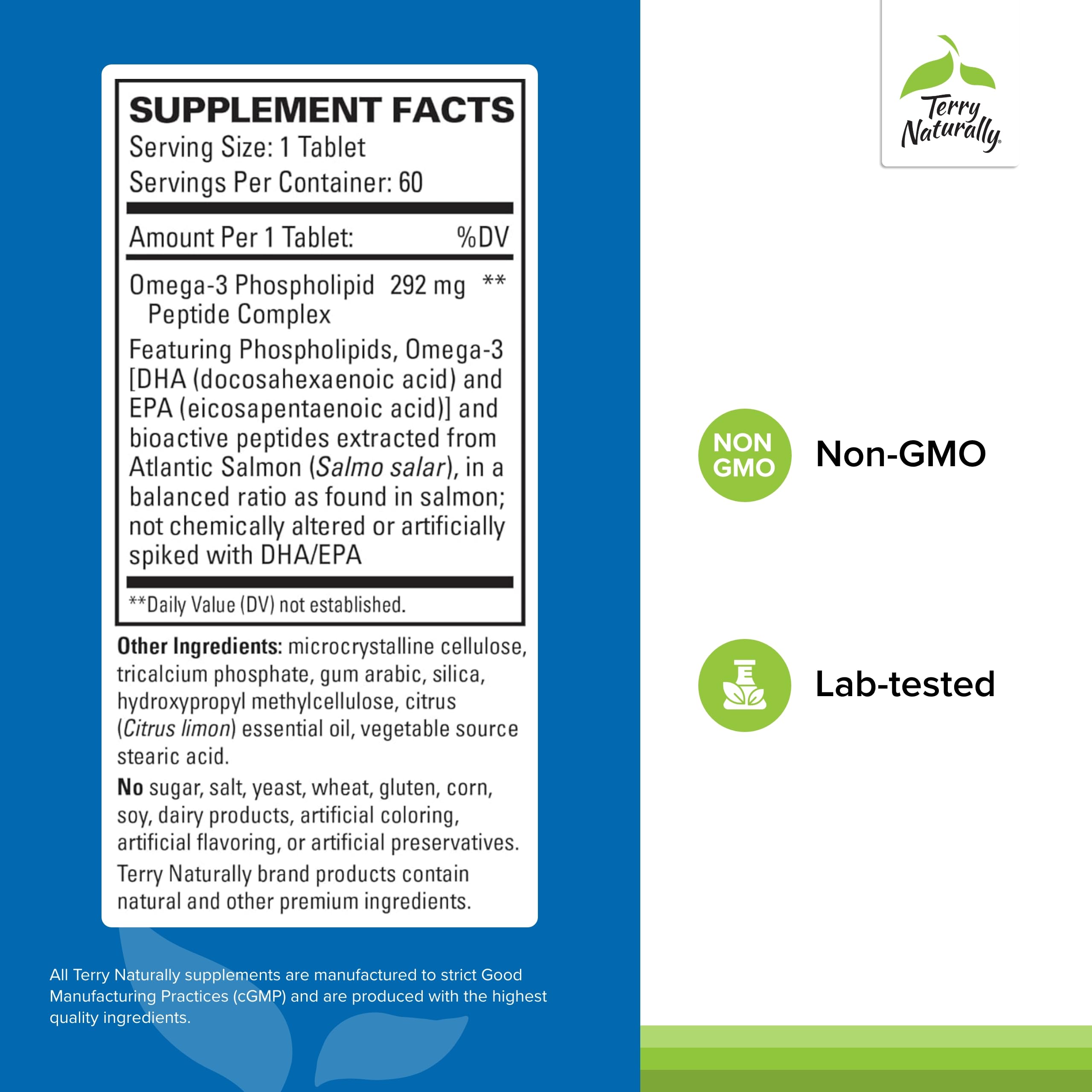 Terry Naturally Vectomega - Omega-3 Supplement with EPA & DHA for Brain & Heart Health - Essential Fatty Acids & Peptides Nutritional Support - 60 Tablets (Pack of 2) - Perfect for Daily Wellness & Cognitive Function Boost