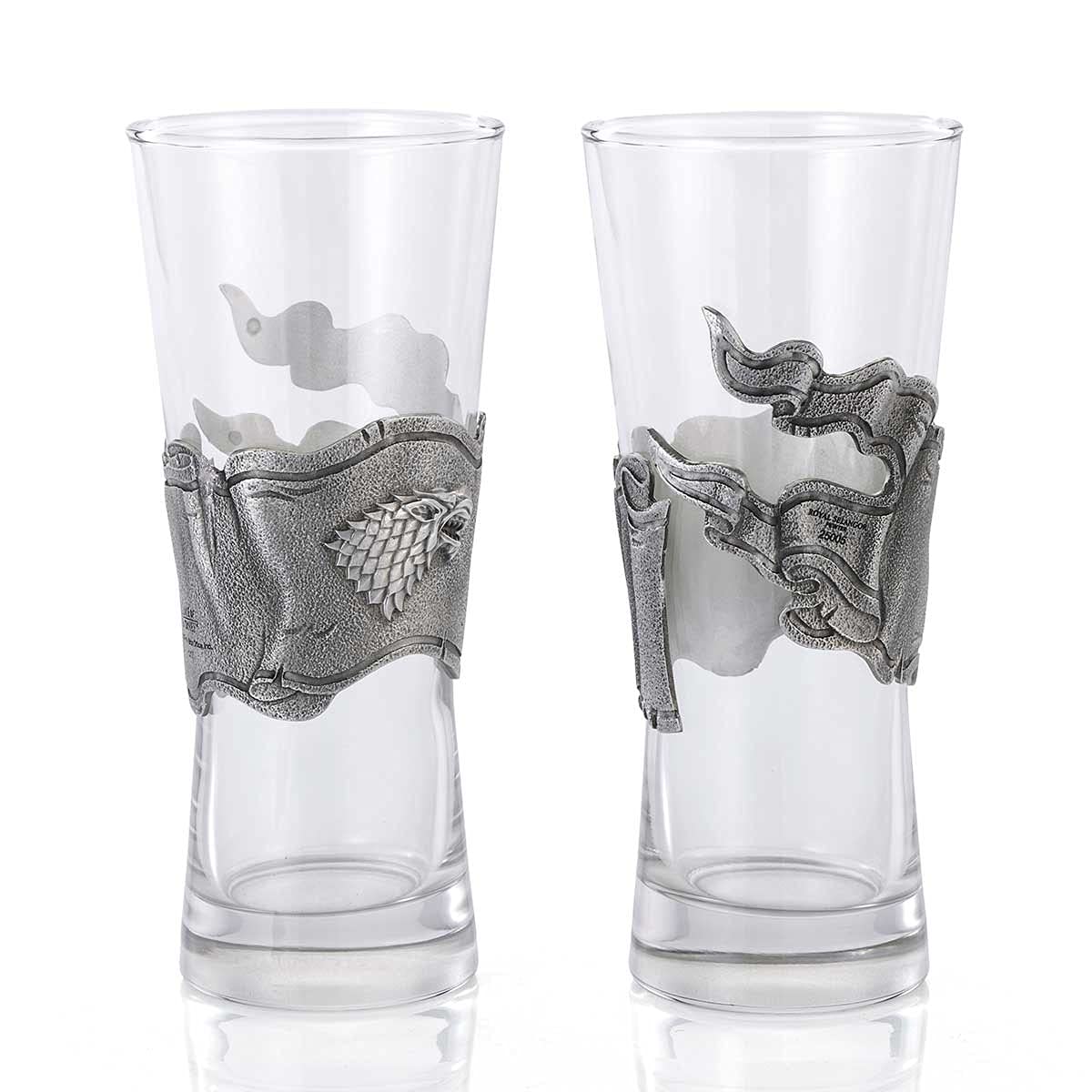 Royal Selangor Handcrafted Game of Thrones Pewter Beer Glasses Set - Ice & Fire Pilsner Pair (Gift for Fans, Medieval-Themed Parties, Collectors & Home Bar Decor)