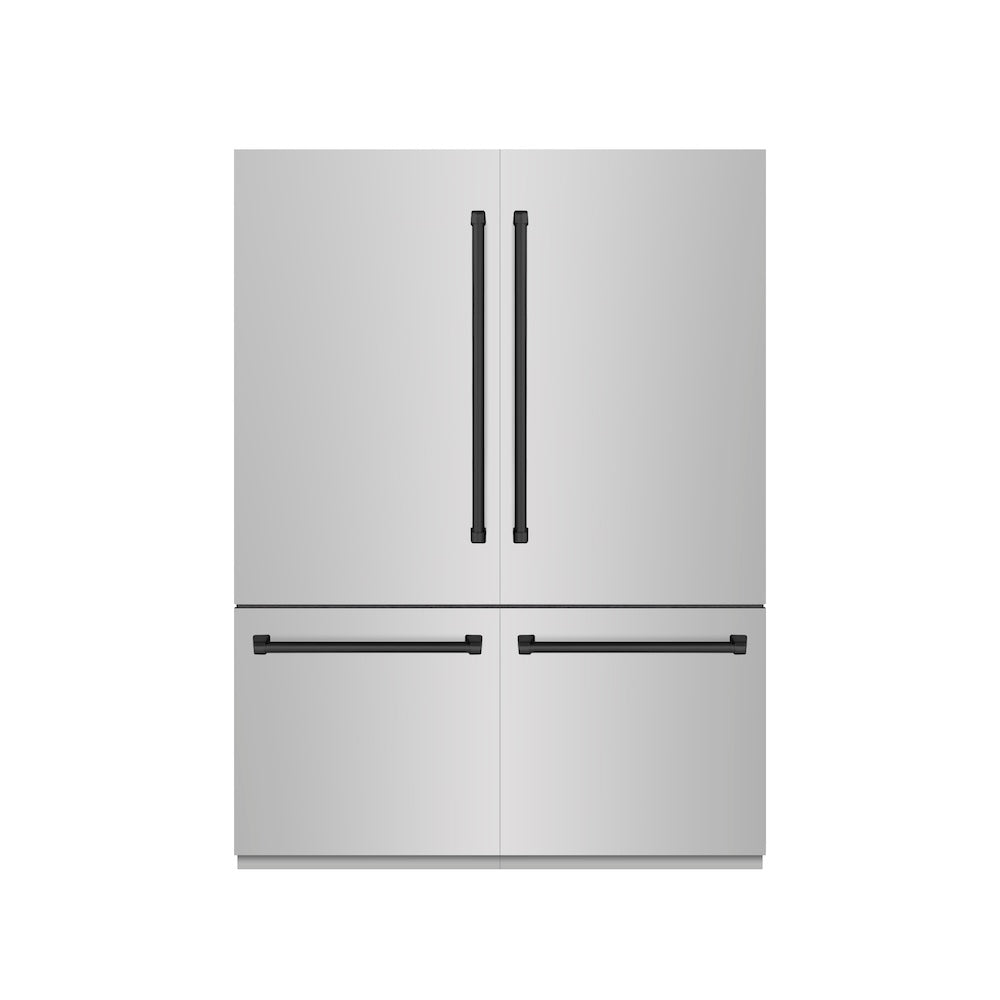 ZLINE Autograph Edition 60-Inch French Door Built-In Refrigerator - 32.2 cu.ft Capacity, Bottom Freezer, Water Dispenser & Ice Maker - Stainless Steel with Graphite Gray Interior & Matte Black Accents (GRBIVZ 304 60MB) - Perfect for Modern Kitchens & Luxury Homes