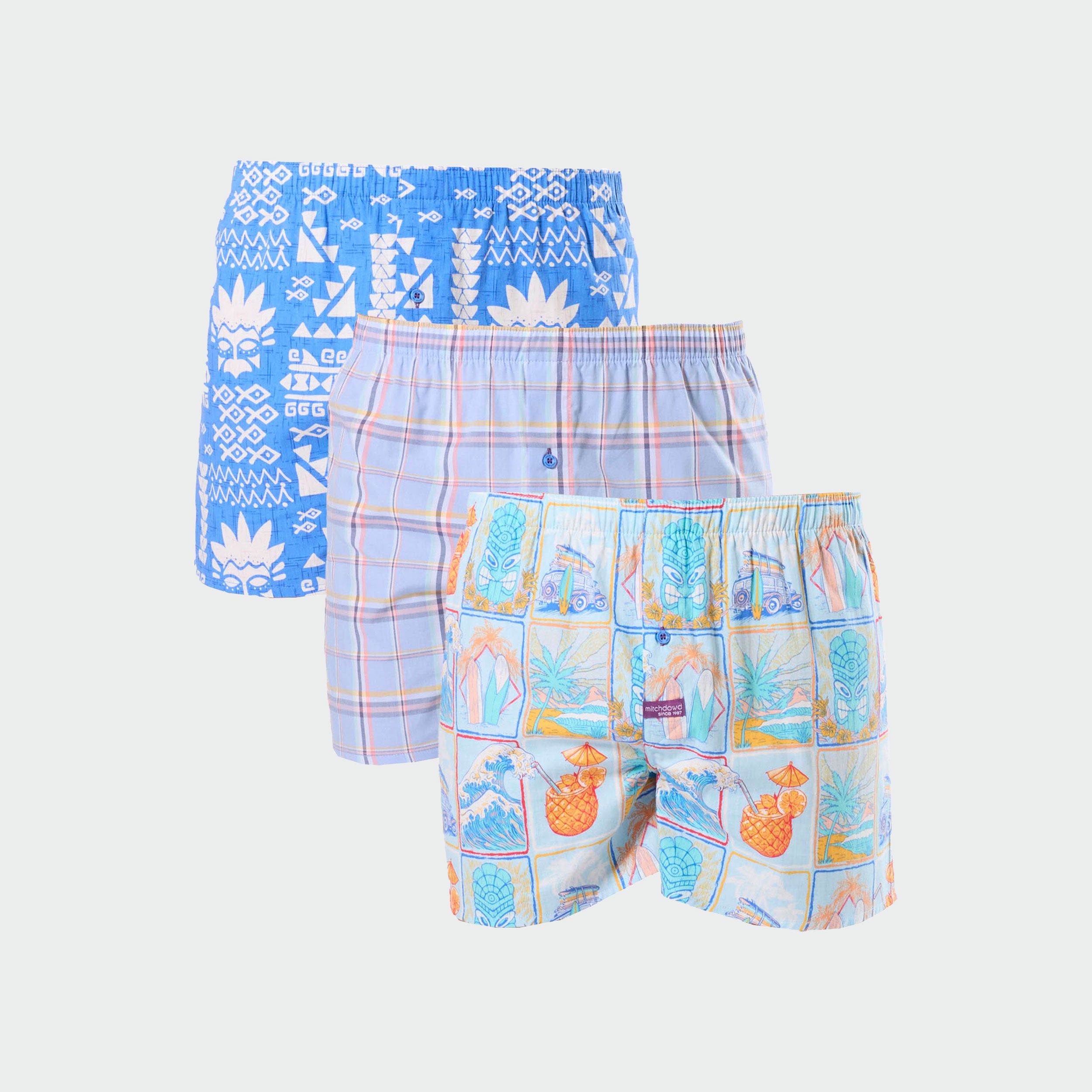 Men's Kahuna Wave Cotton Boxer Shorts 3-Pack - Soft Breathable Underwear for Everyday Comfort | Perfect for Workout, Sleep & Casual Wear