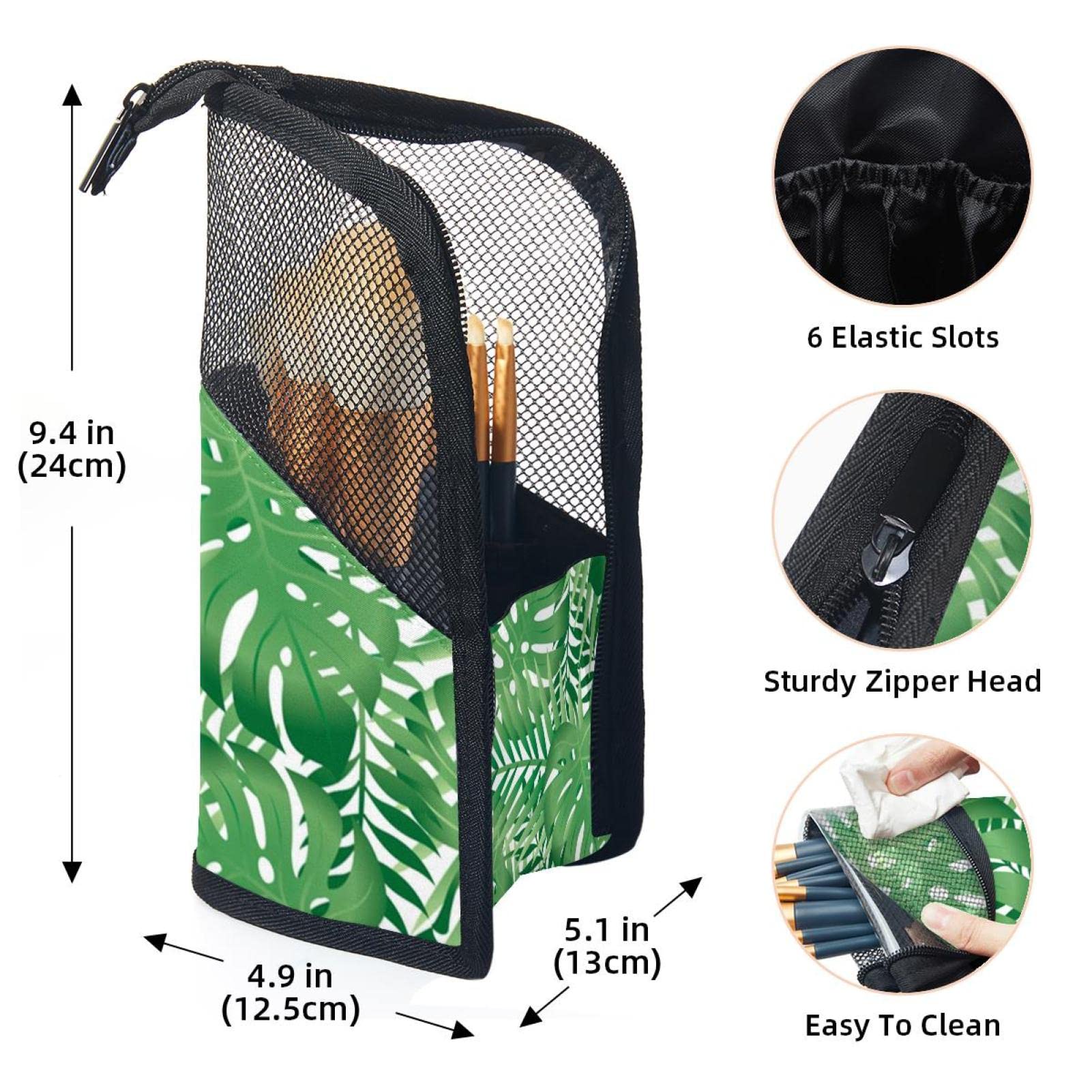 12-Piece Makeup Brush Organizer Bag - Portable Travel Brush Holder Case with Palm Leaf Green Tropical Summer Design - Perfect for Travel, Home Storage & Professional Makeup Artists