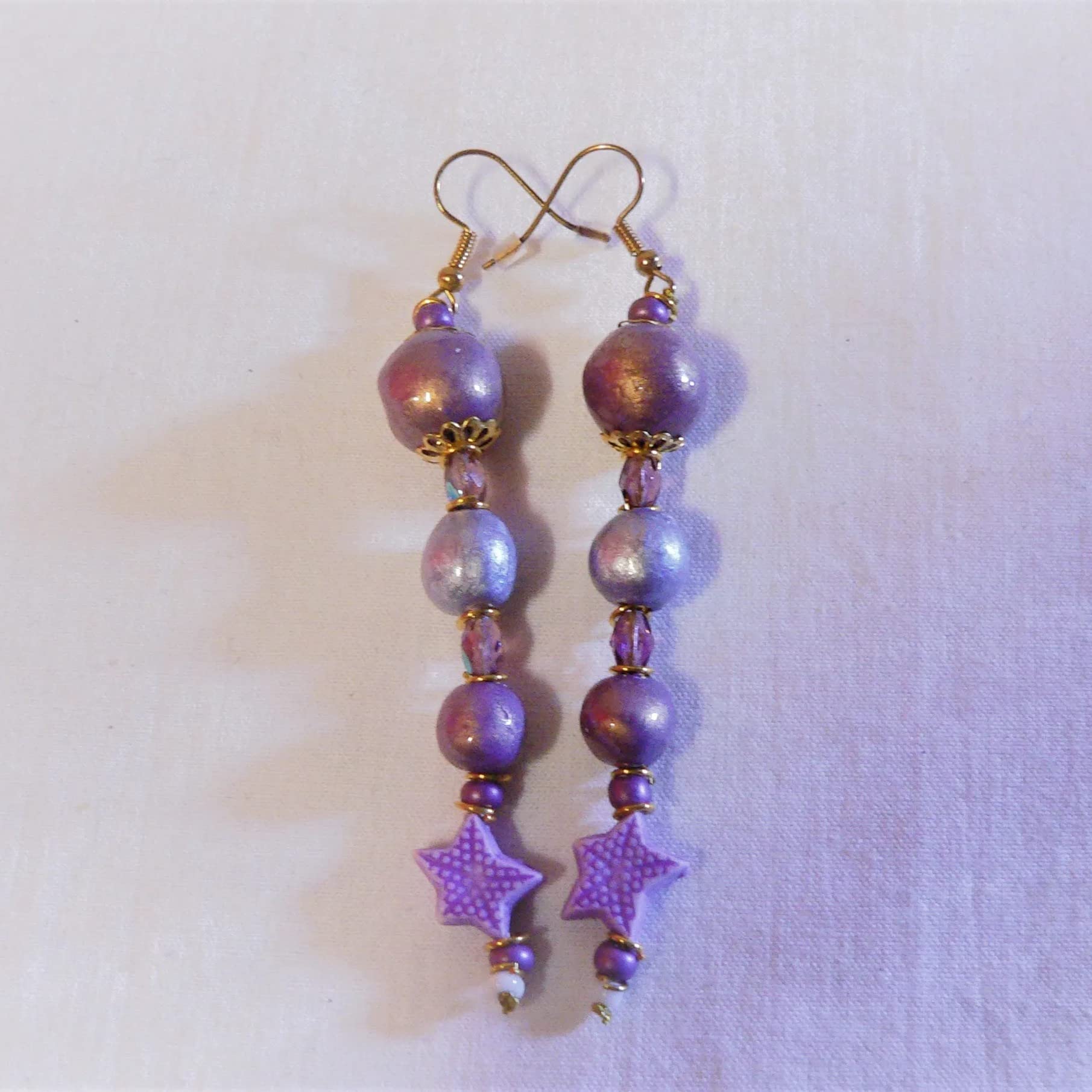 Women's Ceramic Earrings - Purple & Lilac Blue Shell and Crustacean Design | Handmade Boho Jewelry for Beach Vacations & Summer Outfits