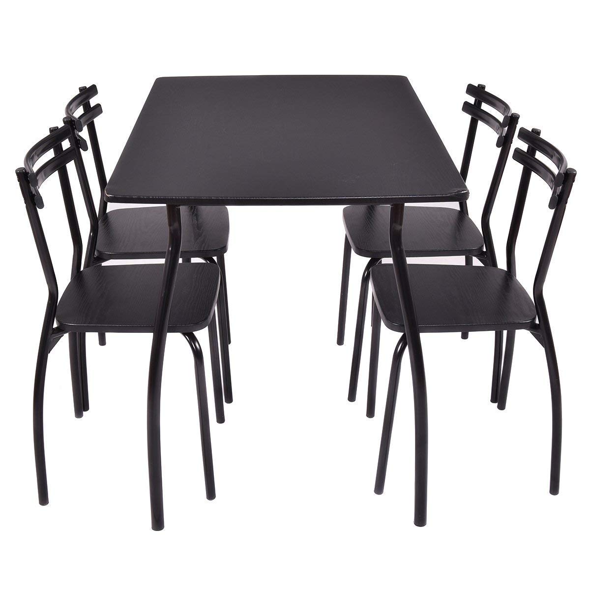 Casart 5-Piece Rectangular Dining Table Set with 4 Chairs - Black Steel Frame & MDF Top (42