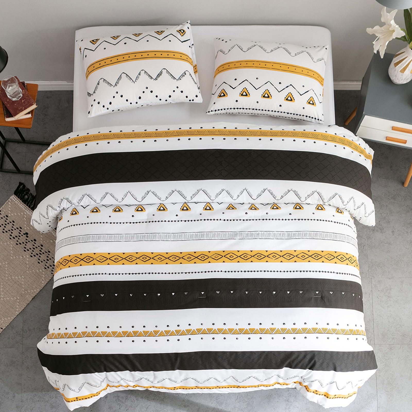 EAVD Modern Geometric Comforter Set Twin XL - Soft Microfiber Black & Yellow Reversible Bedding - All-Season Lightweight Comforter with 2 Pillowcases - Perfect for Kids, Teens & Guest Rooms - Geometric Pattern Home Decor for Modern Bedrooms