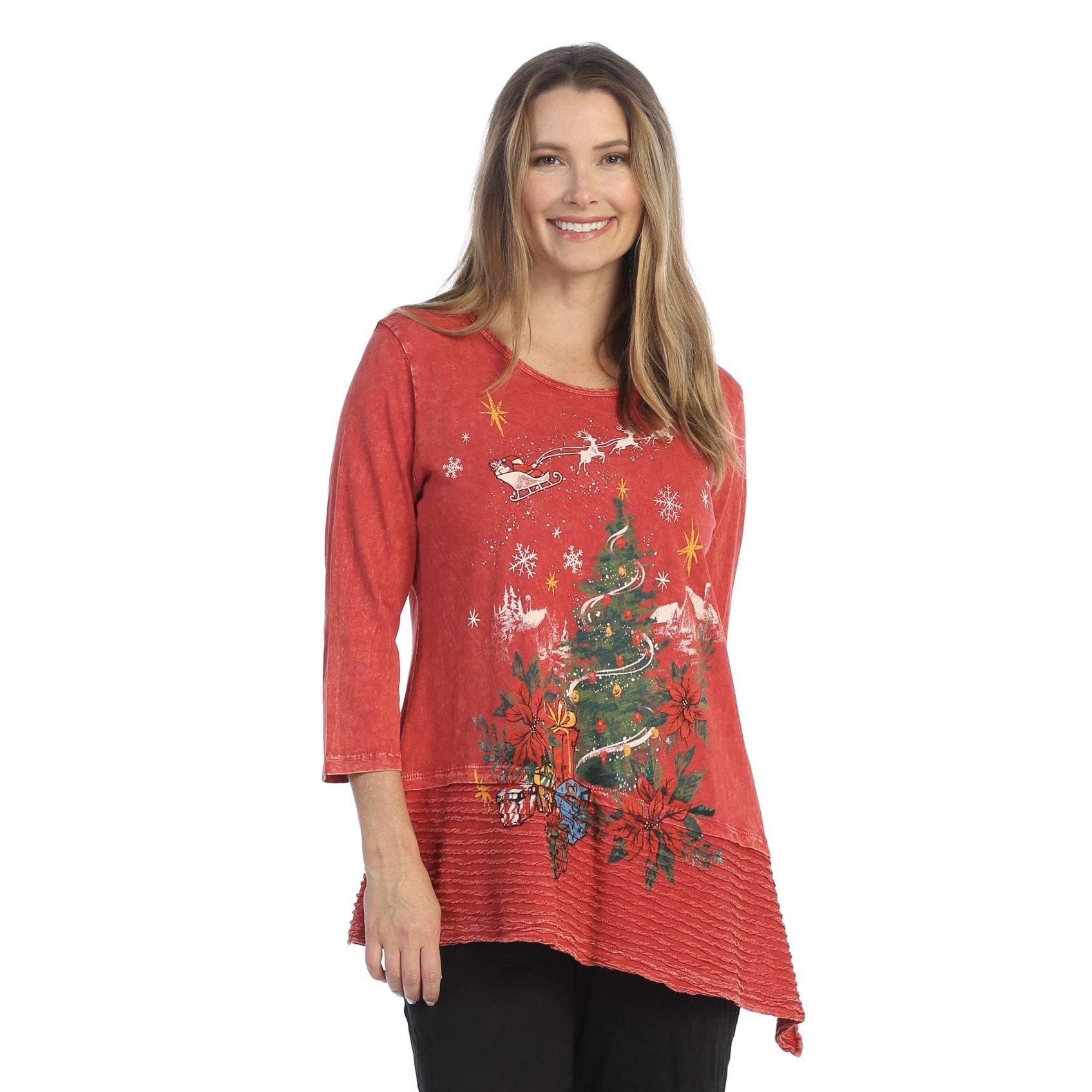 Jess & Jane Women's Free Fly Mineral Washed Cotton Wavy Contrast Asymmetric Tunic Top - Casual Boho Chic Blouse for Summer Outings, Beach Vacations & Date Nights