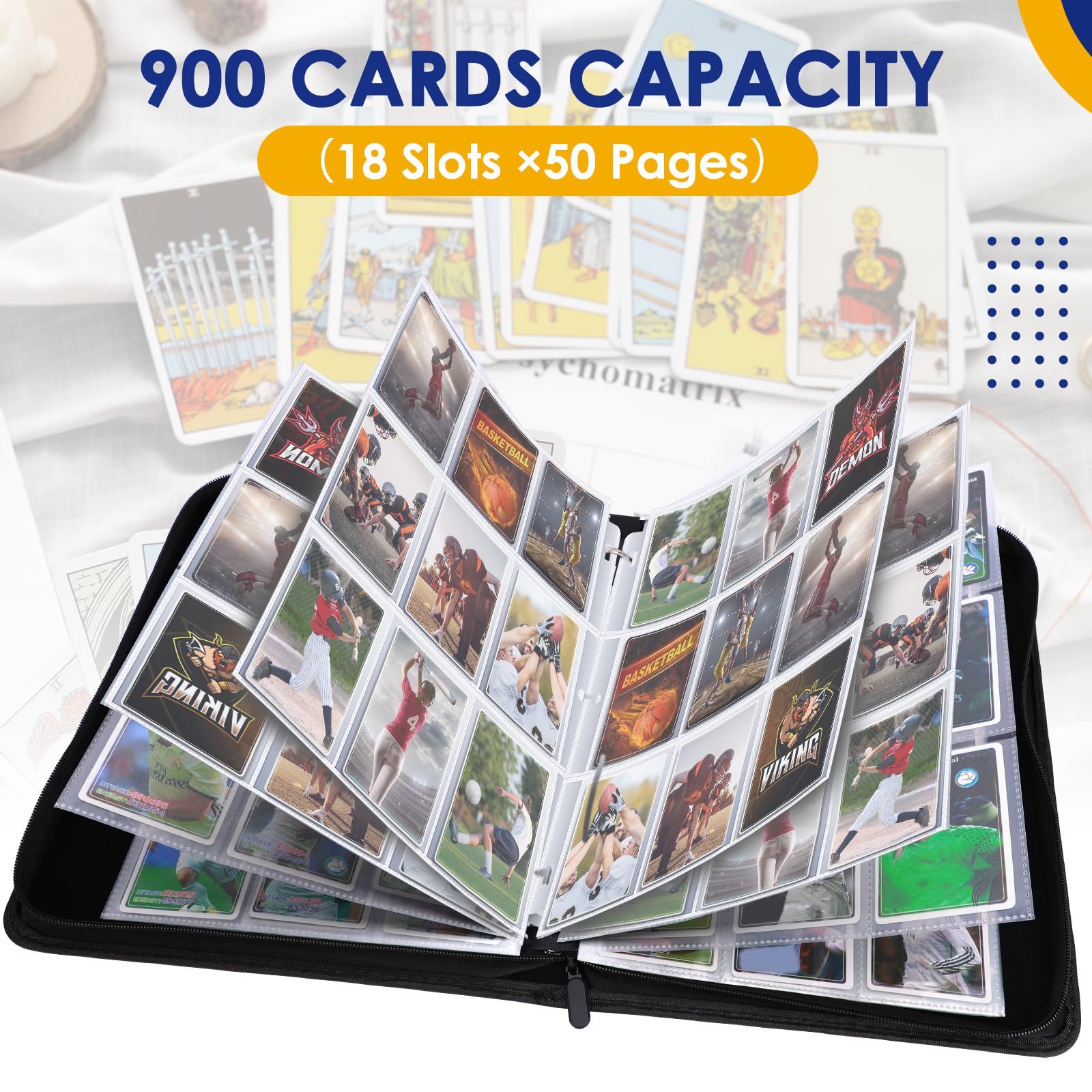 900-Pocket Trading Card Binder - Premium PU Leather Zip Closure Album for TCG, Sports & Collectible Cards | Durable Display Holder for Pokemon, MTG, Baseball Cards | Perfect for Gaming Tournaments, Collectors & Card Storage