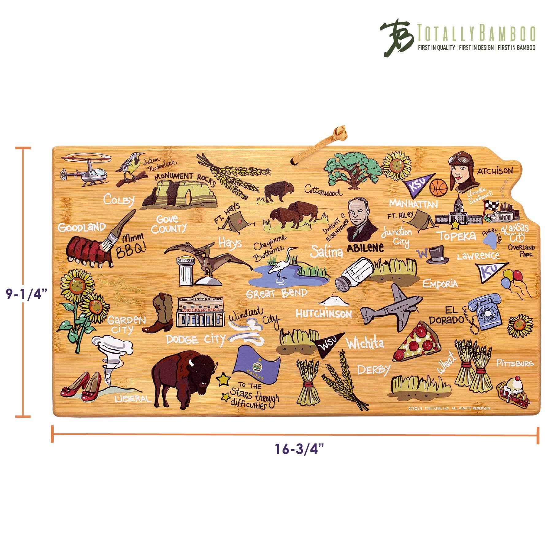 Premium Kansas-Themed Wooden Cutting Board with Fish Kiss™ Artwork – Durable Kitchen Essential for Chopping, Serving & Home Decor
