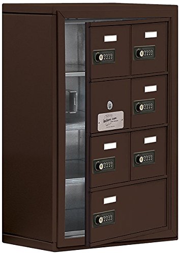 Salsbury Industries 19148-07ZSC 4-Unit Surface Mounted Cell Phone Access Panel with Resettable Combo Locks & 8-Inch Diameter Compartments in Bronze - Secure Storage for Offices, Schools, and Gyms