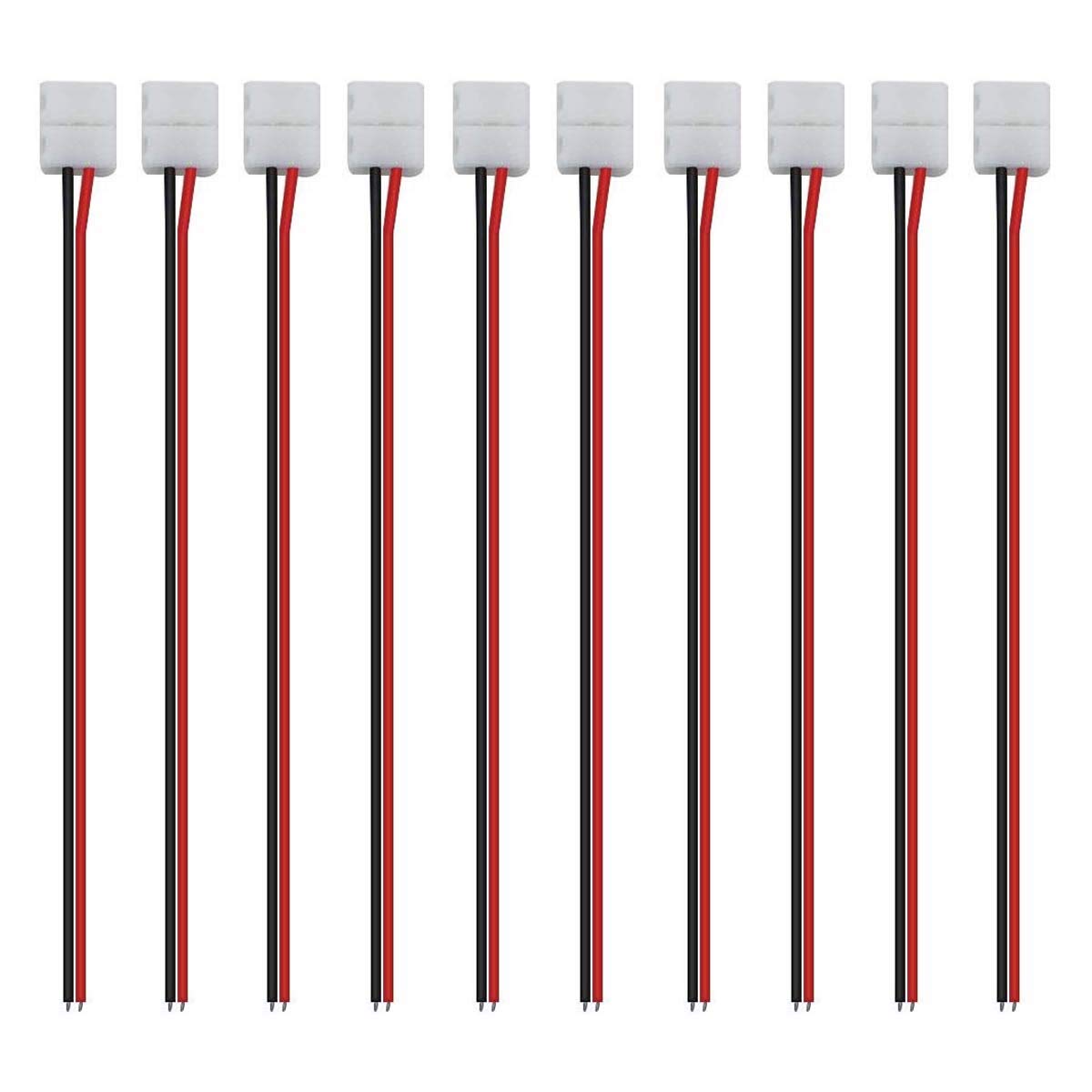 8mm 2 Pin LED Strip Light Connector with Pigtail (10pcs) - Solderless Clamp Adapter for 3528/2835 SMD LED Tape - DIY Home Lighting, Cabinet, Under Cabinet, and Decorative LED Strip Installation