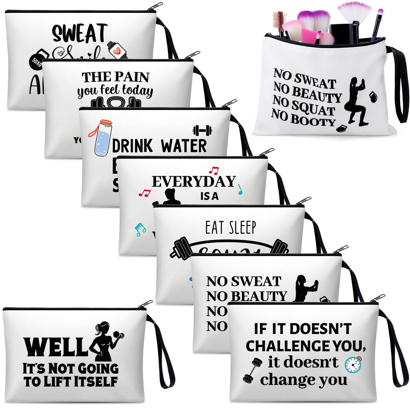 8-Piece Waterproof Gym Makeup Bag Set - Funny Fitness Gifts for Women, Sports Lovers & Bodybuilders - Durable Zipper Pouch for Workout, Travel & Cosmetics Storage - Perfect for Gym, Yoga & Sports Enthusiasts