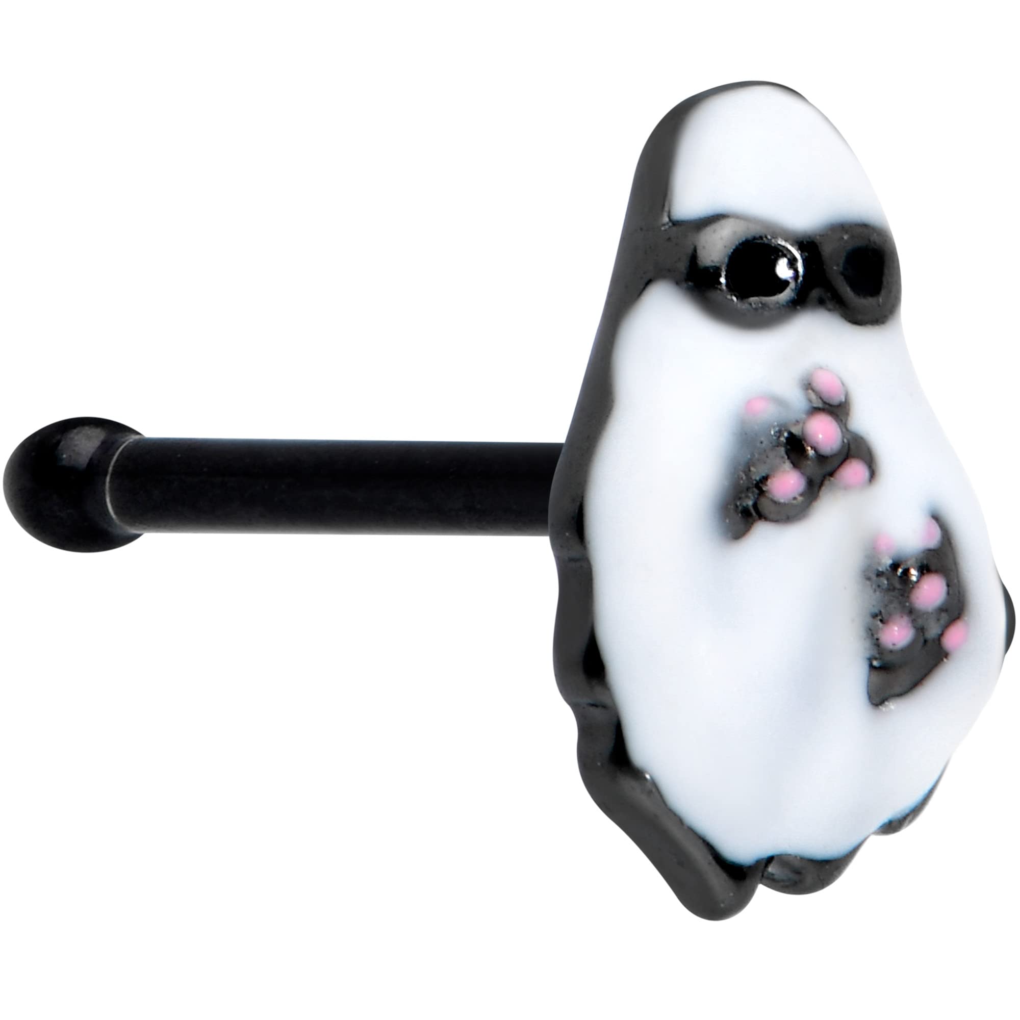 20G Black PVD Steel Nose Ring - Hipster Ghost Nose Stud & Nose Bone Body Jewelry (1/4