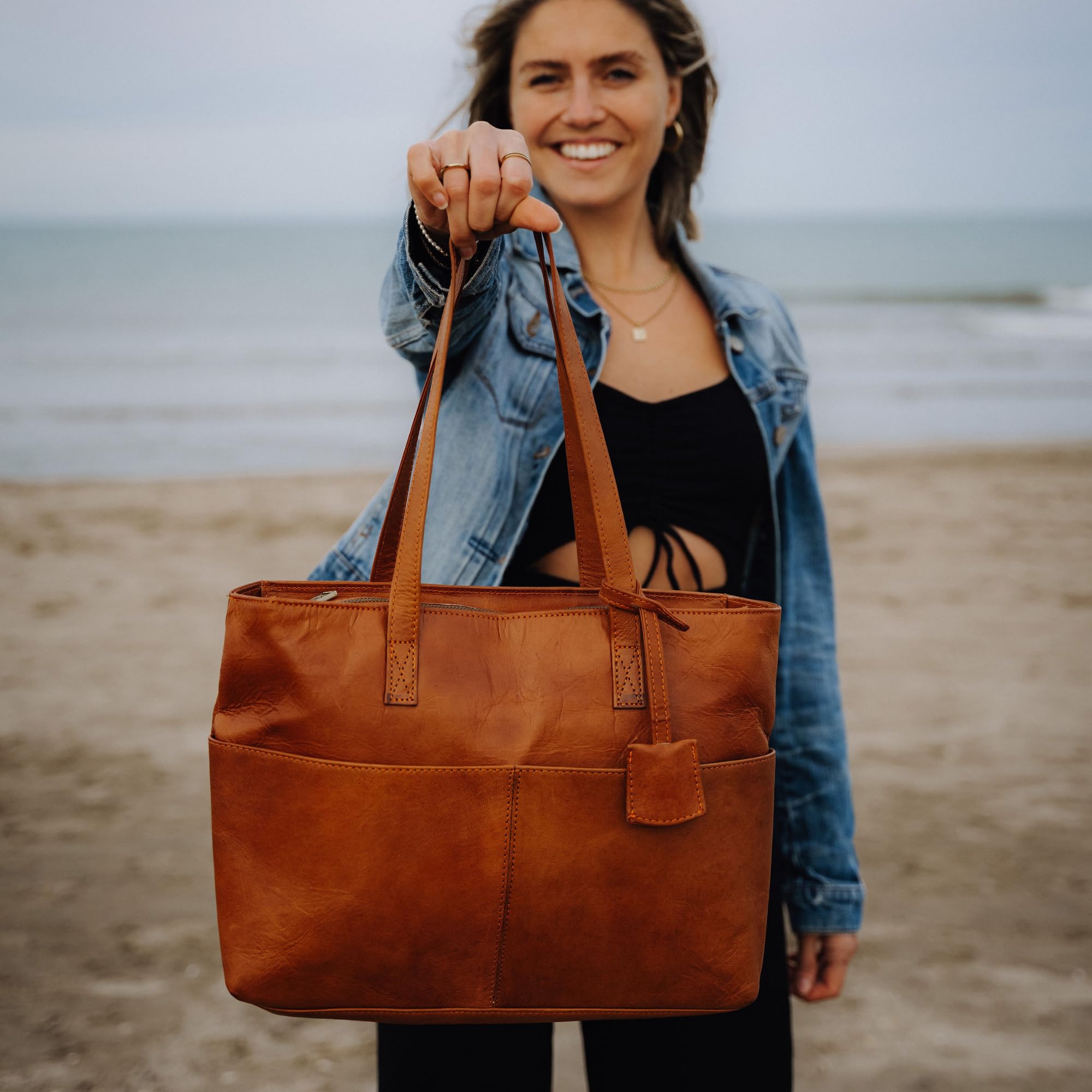 BERLINER BAGS Vintage Leather Handbag Julia - Large Women's Tote Bag in Brown | Perfect for Work, Travel & Everyday Use