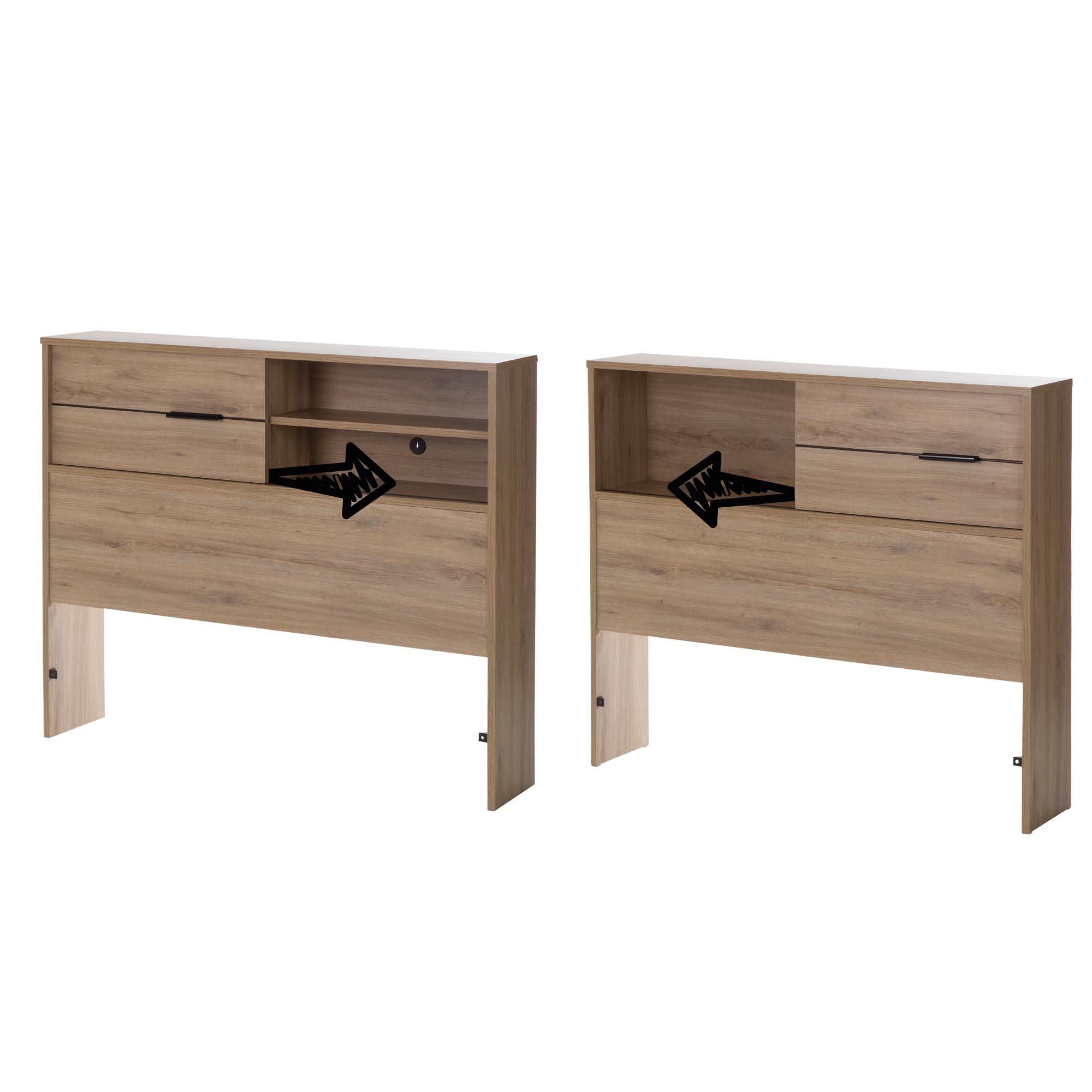 South Shore Fynn Twin Size Headboard with Storage - Rustic Oak Finish for Bedroom Organization & Space Saving