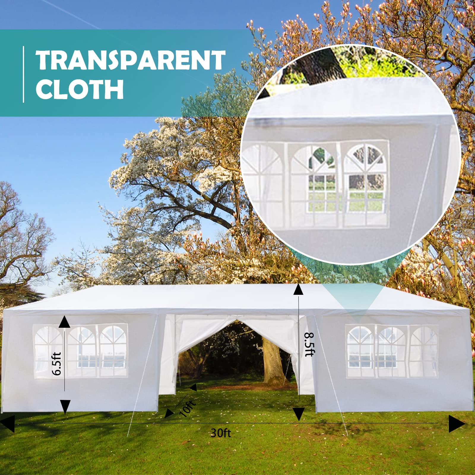 BELANITAS 10x30 Heavy Duty Party Tent with 7 Windows & Iron Frame - Waterproof Outdoor Wedding Event Tent for Garden, Backyard, Picnic, and Home Celebrations