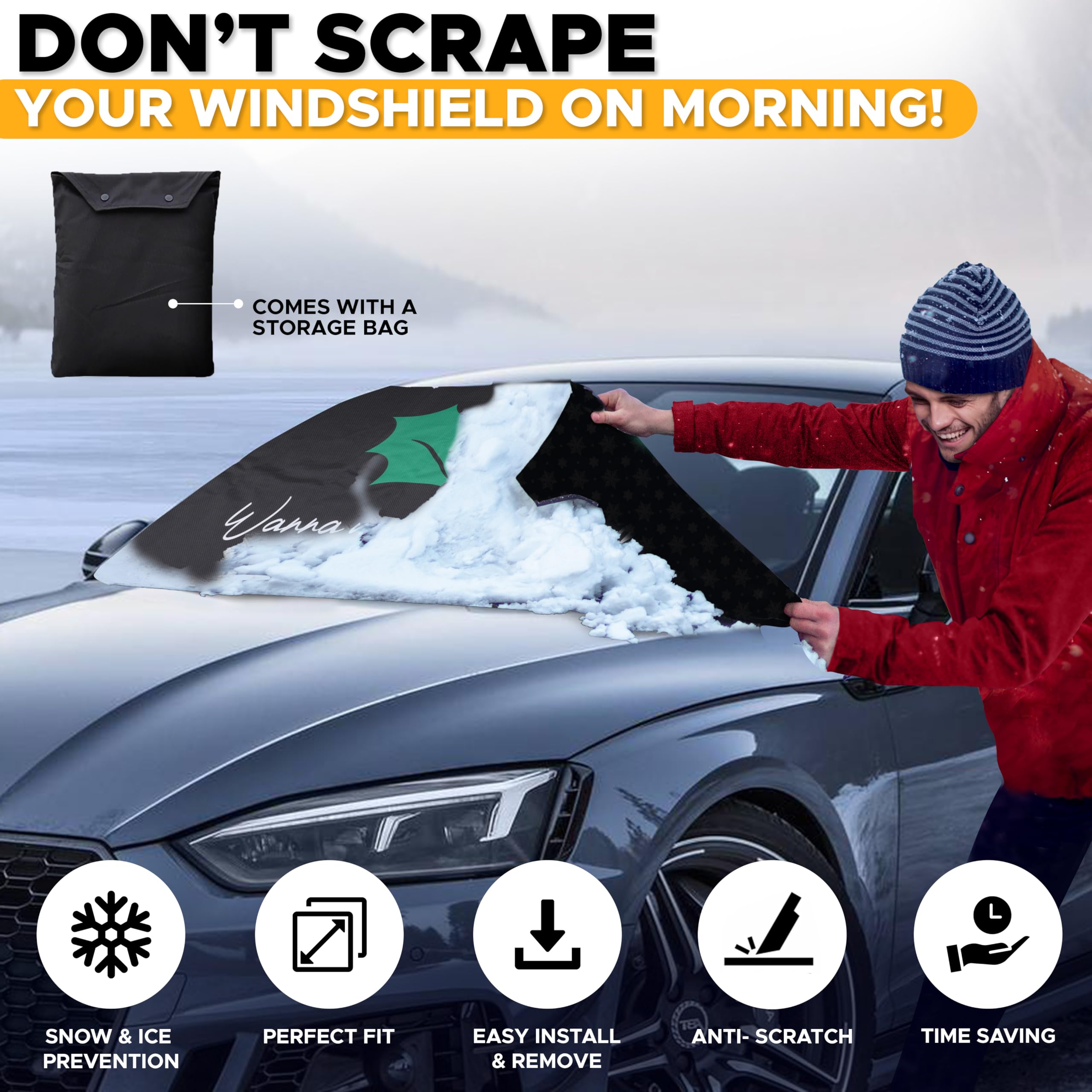 EcoNour 600D Polyester Car Windshield Cover for Ice & Snow - Heatproof Winter Car Accessory for Christmas Decor