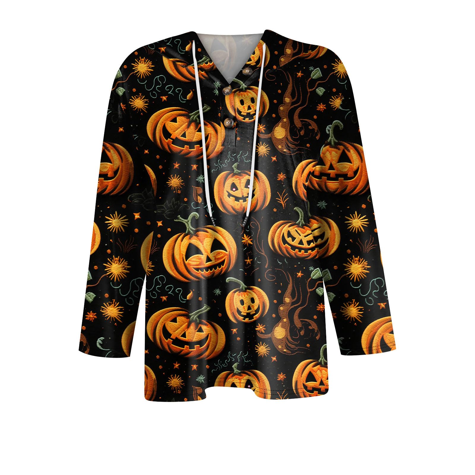 2024 Halloween Costumes for Women - Fall Graphic Hoodies with 3/4 Sleeves & Henley Buttons | Cute Halloween Outfits & Party Costume Ideas