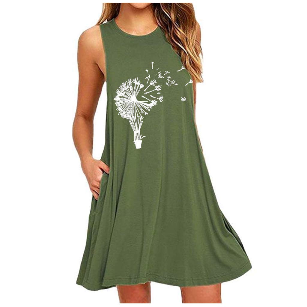 Strapless Casual Dress for Women - Sleeveless Floral Print Nightdress with Pockets, Army Green | Perfect for Summer Outfits, Beach Wear & Evening Parties