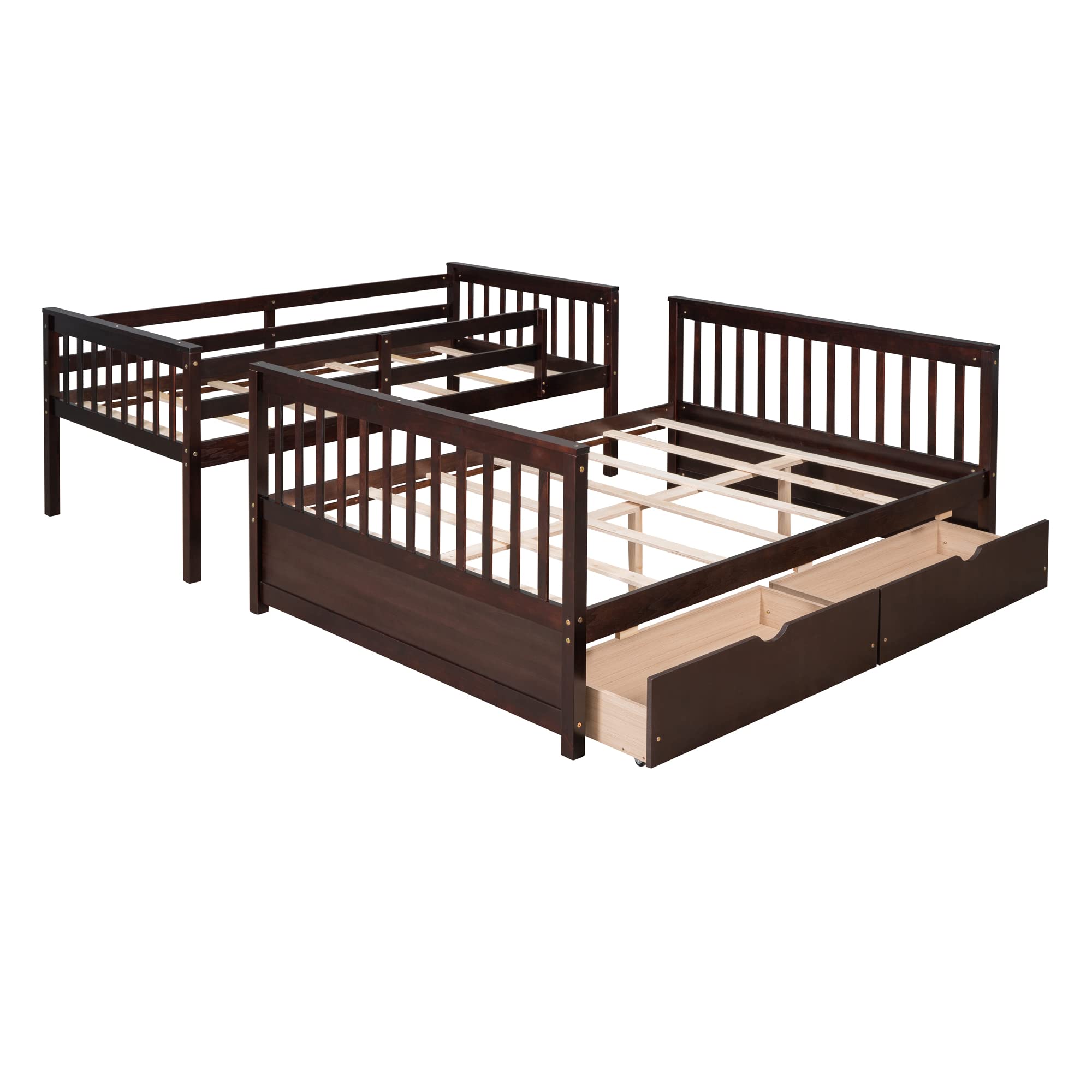 Harper & Bright Designs Twin Over Full Bunk Bed with Storage Drawers - Solid Pine Wood Frame, Safety Guard Rails & Ladder - Space Saving Kids & Teens Bunk Bed for Boys & Girls - No Box Spring Needed - Espresso Finish - Perfect for Small Bedrooms, Shared Kids Rooms & Vacation Homes