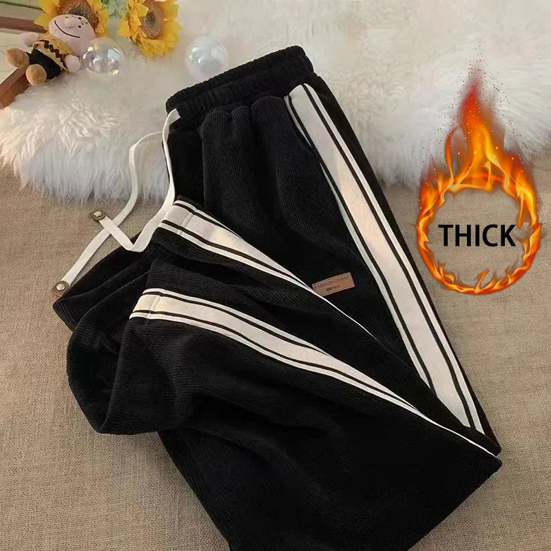 Women's Corduroy Striped Sweatpants - Y2K Harajuku Streetwear Wide Leg Joggers | High Waist Baggy Pants for Casual Wear, Korean Fashion & Loungewear