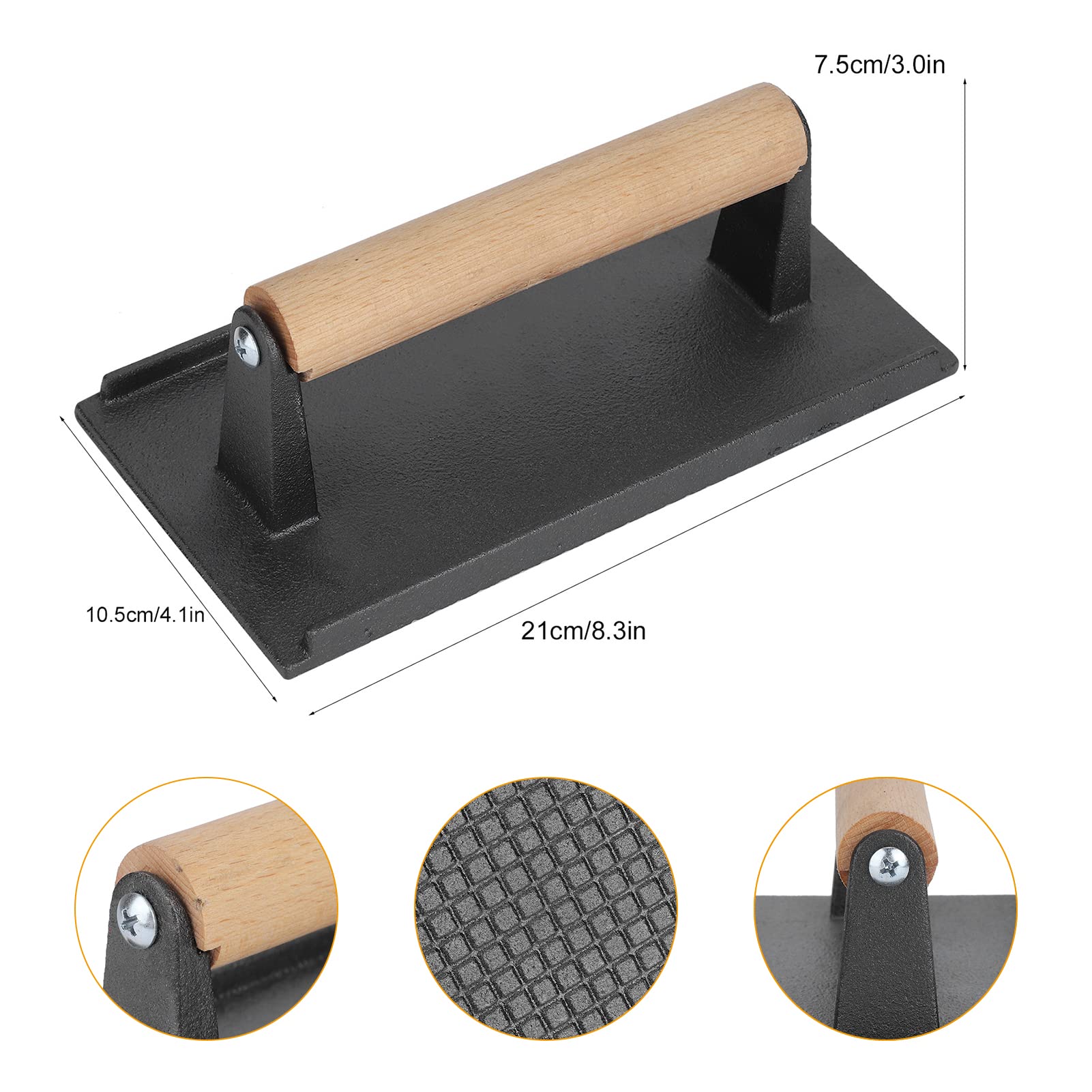 Heavy Duty Cast Iron Grill Press with Wooden Handle - Perfect for Steak, Burger & Bacon - BBQ Griddle Weight for Grills, Griddles & Flattops - Ideal for Backyard BBQs, Camping & Outdoor Cooking