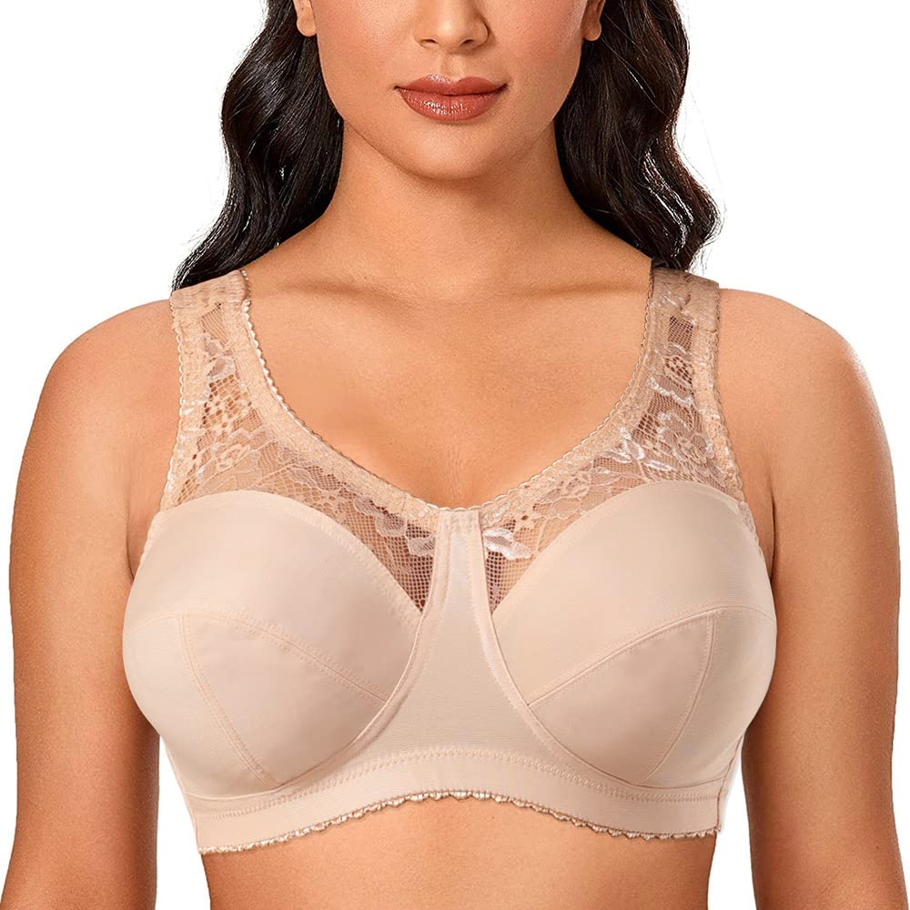 Plus Size Wirefree Minimizer Bra for Women - Full Coverage Unpadded Lace Bras | Comfortable Everyday Wear & Layering Under Clothes
